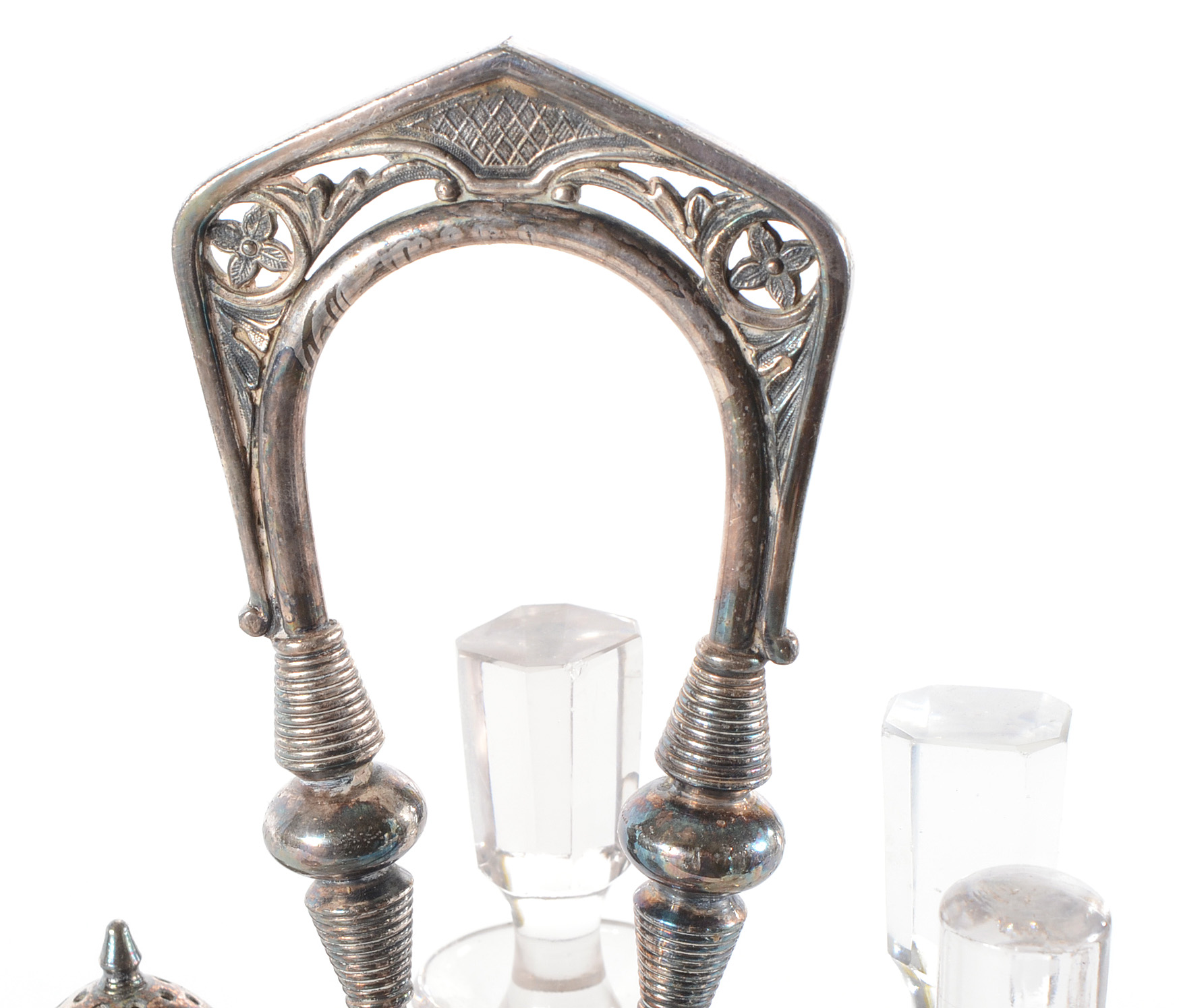 Victorian Silver Plated Cruet Stand with Bottles