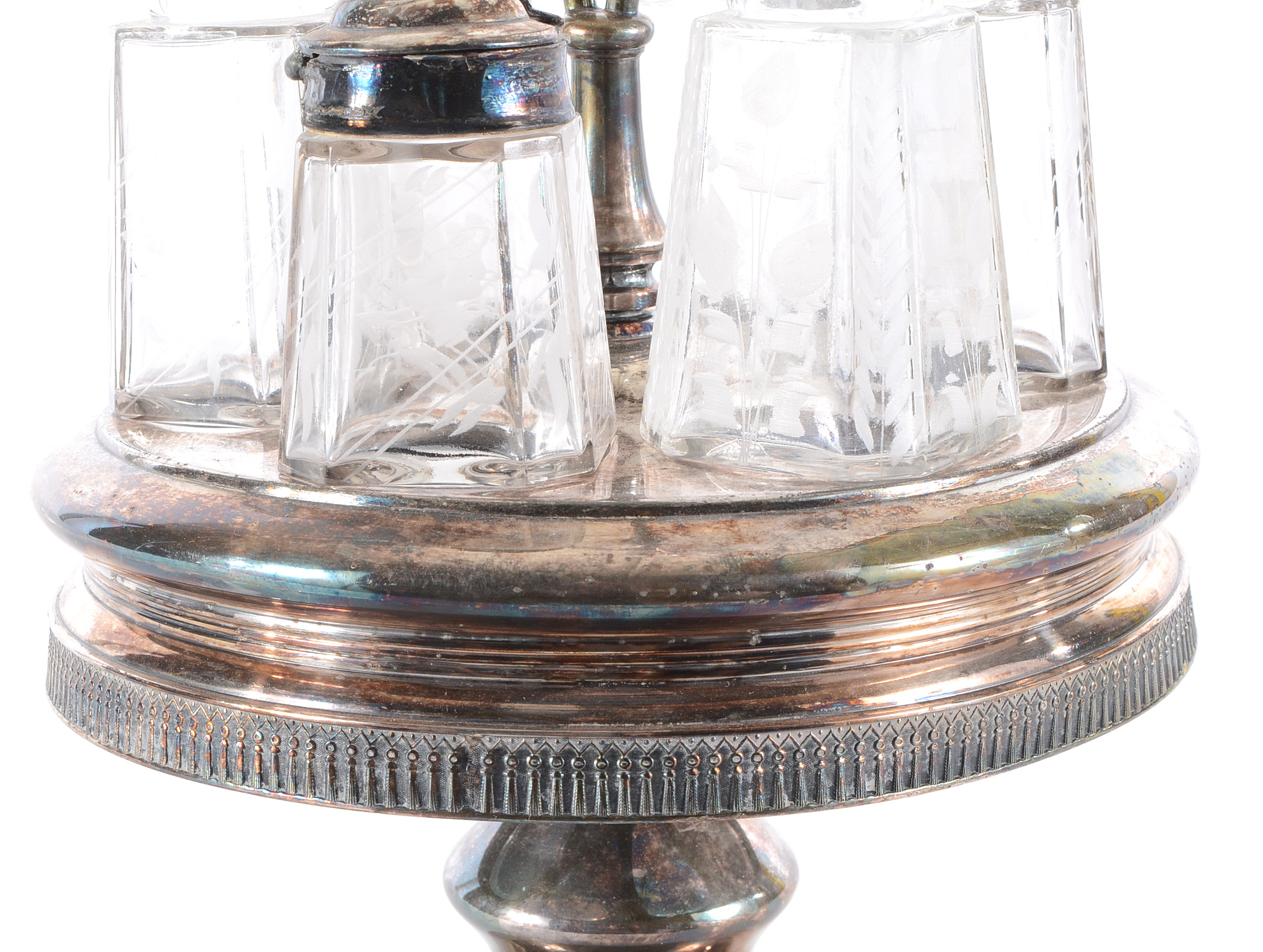 Victorian Silver Plated Cruet Stand with Bottles