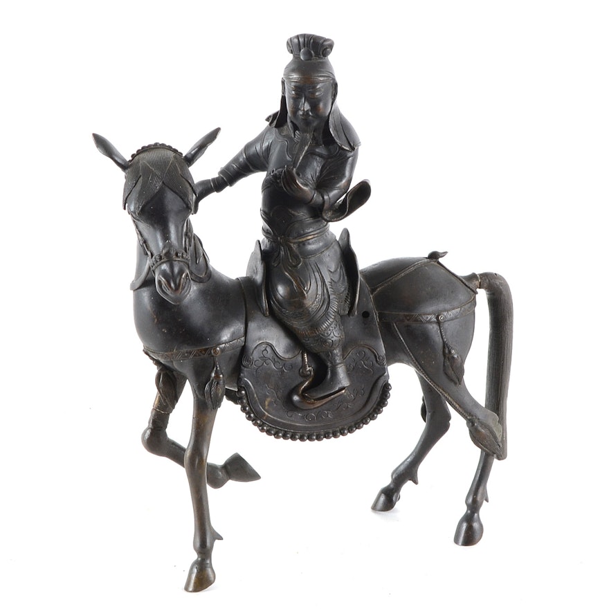 Bronze Chinese Horse and Rider Incense Burner