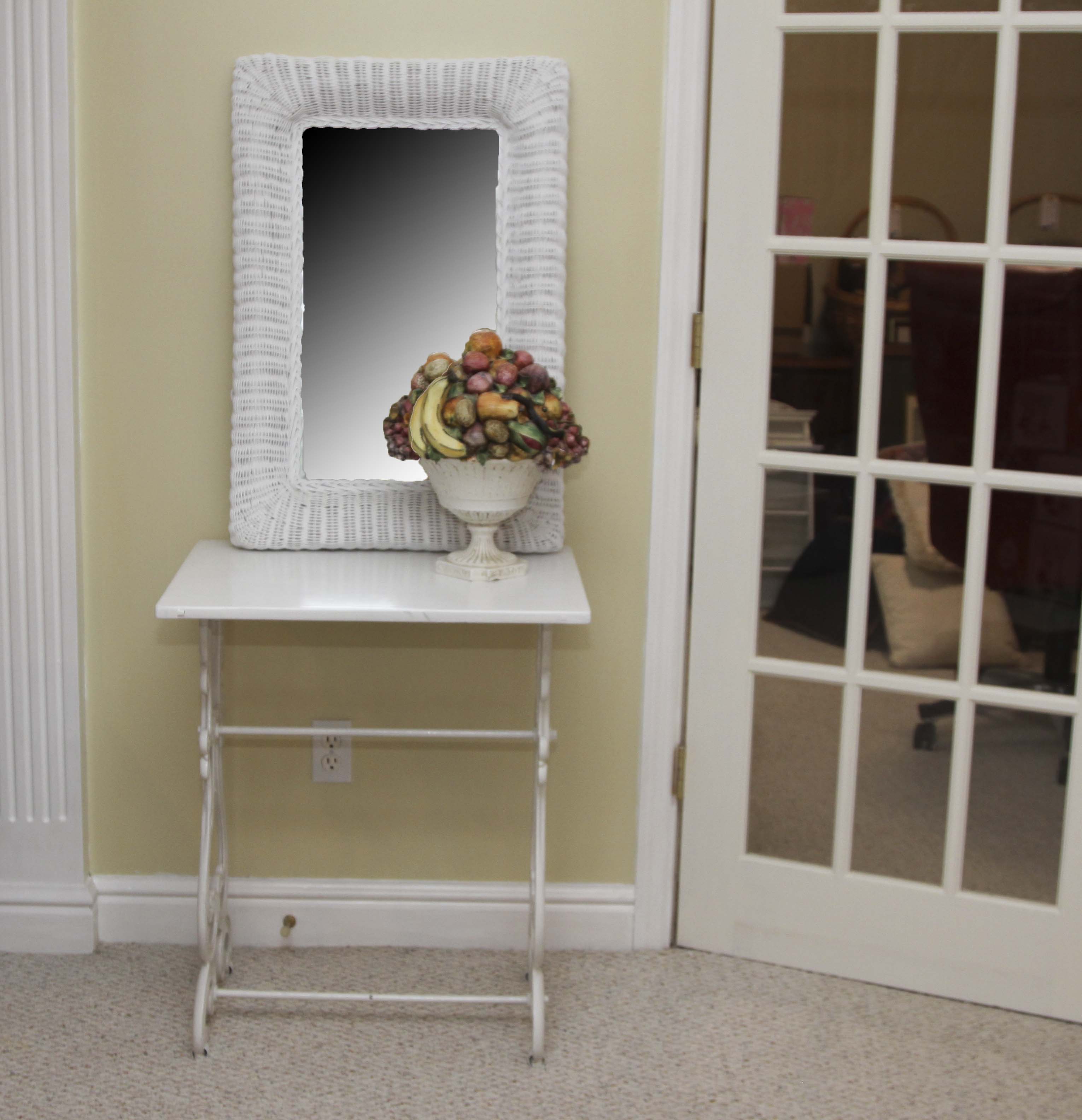 Painted Table and  Wicker Mirror