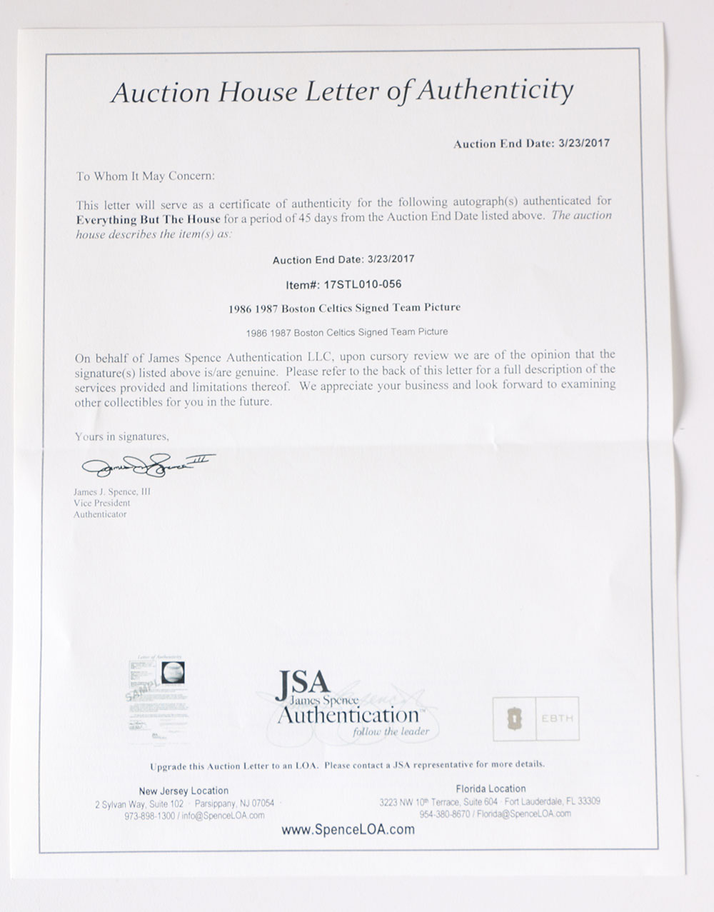 1986-1987 Boston Celtics Signed Team Picture