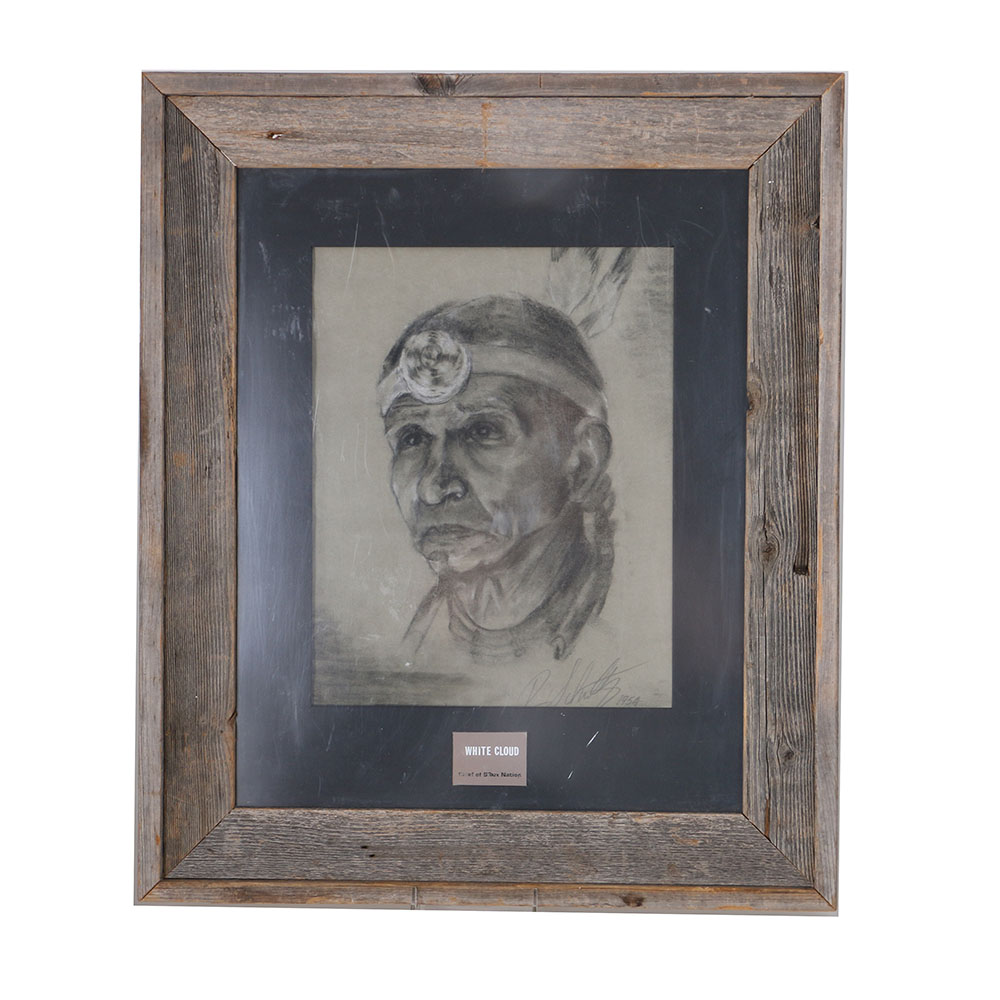 R. Schultz Original Signed Native American Inspired Drawing "White Cloud"