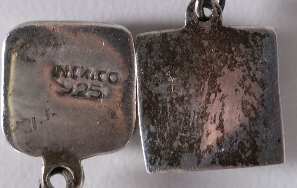 Sterling Silver Jewelry Including Earrings, Brooch, and Link Bracelet