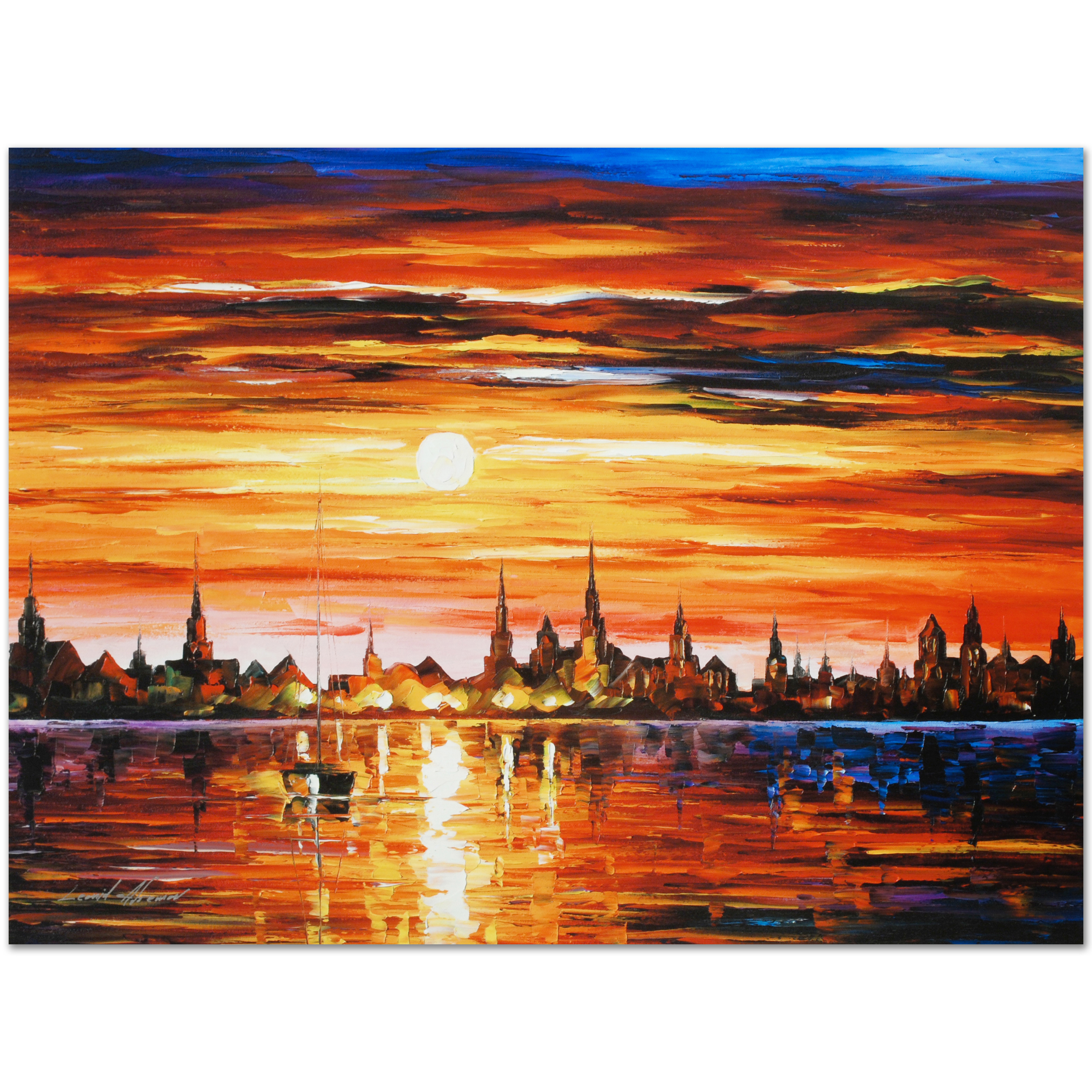 Leonid Afremov Giclée on Gallery Wrapped Canvas "Sunset in Barcelona"