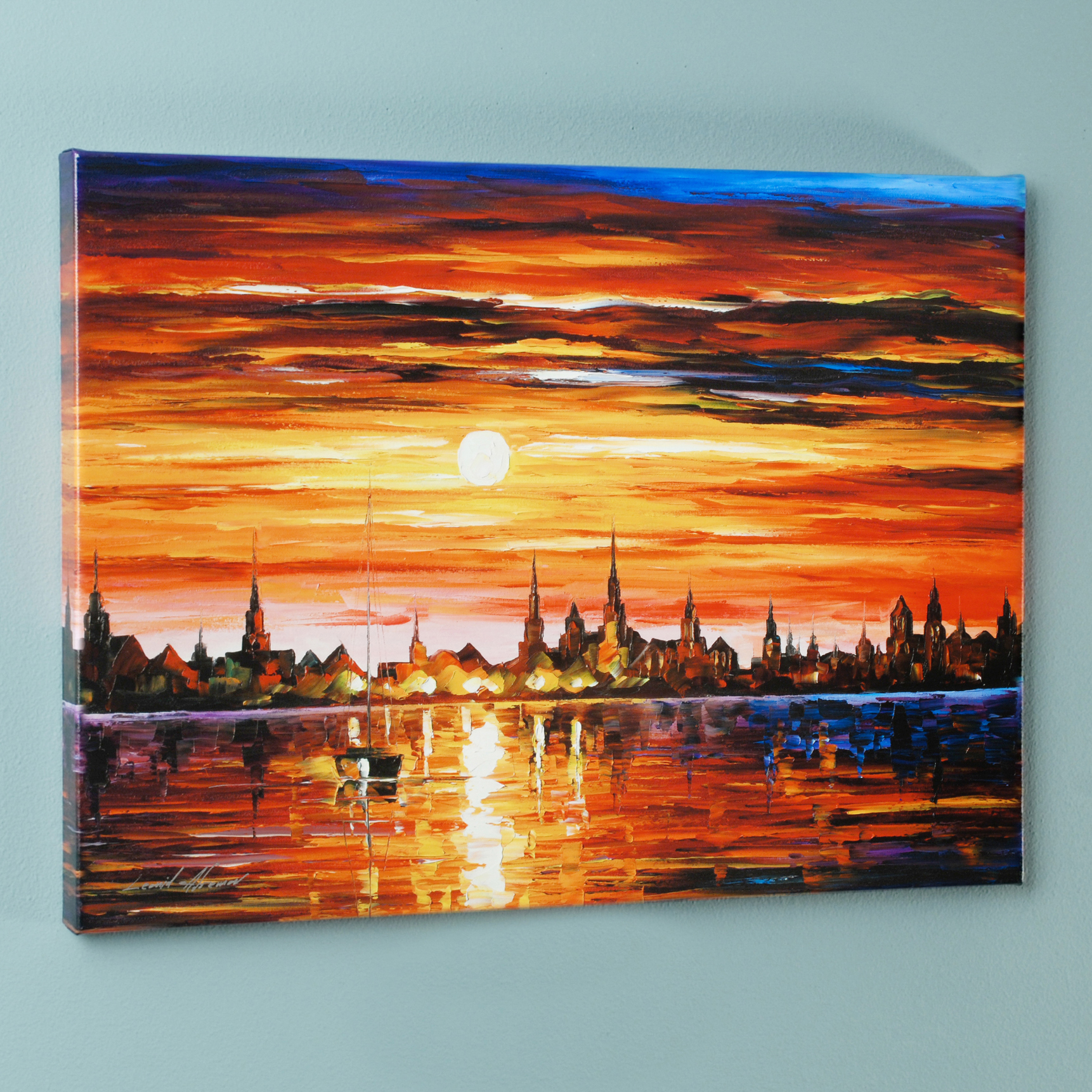 Leonid Afremov Giclée on Gallery Wrapped Canvas "Sunset in Barcelona"