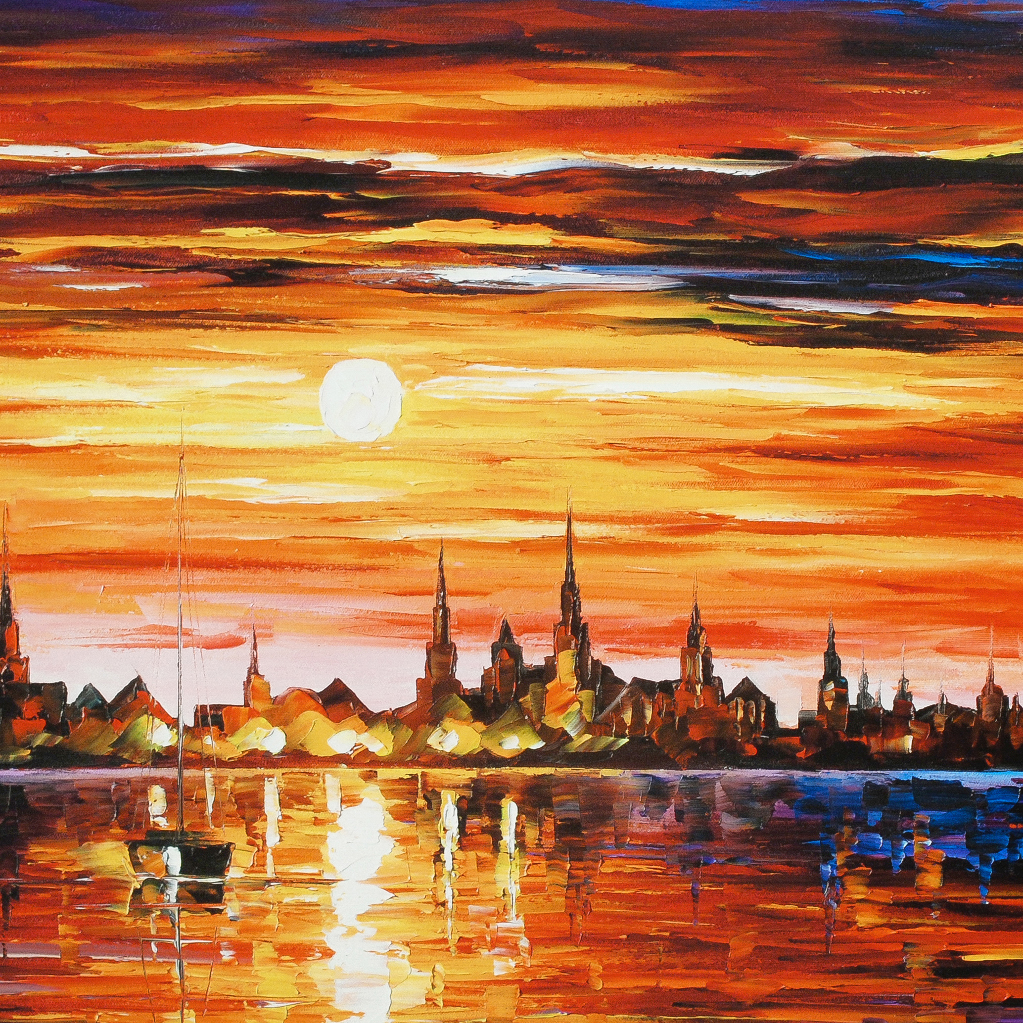 Leonid Afremov Giclée on Gallery Wrapped Canvas "Sunset in Barcelona"