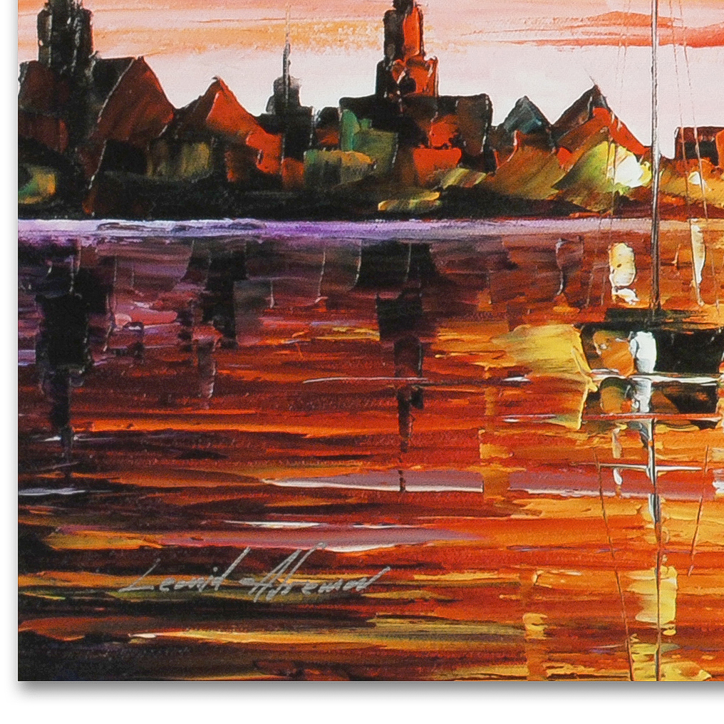 Leonid Afremov Giclée on Gallery Wrapped Canvas "Sunset in Barcelona"