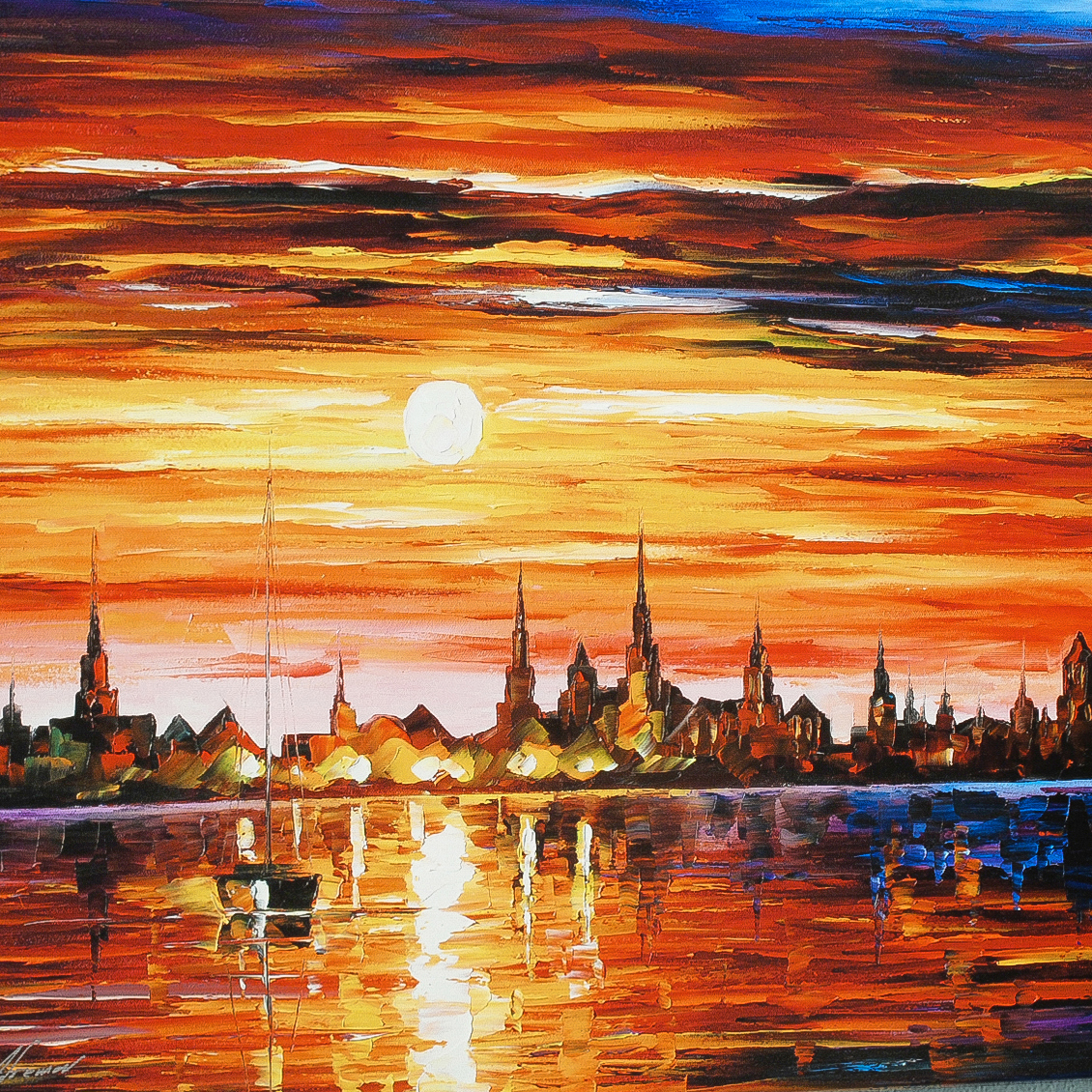 Leonid Afremov Giclée on Gallery Wrapped Canvas "Sunset in Barcelona"