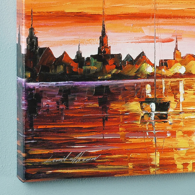 Leonid Afremov Giclée on Gallery Wrapped Canvas "Sunset in Barcelona"