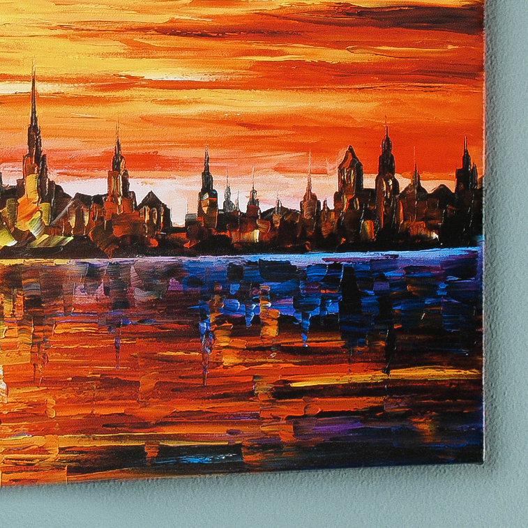 Leonid Afremov Giclée on Gallery Wrapped Canvas "Sunset in Barcelona"