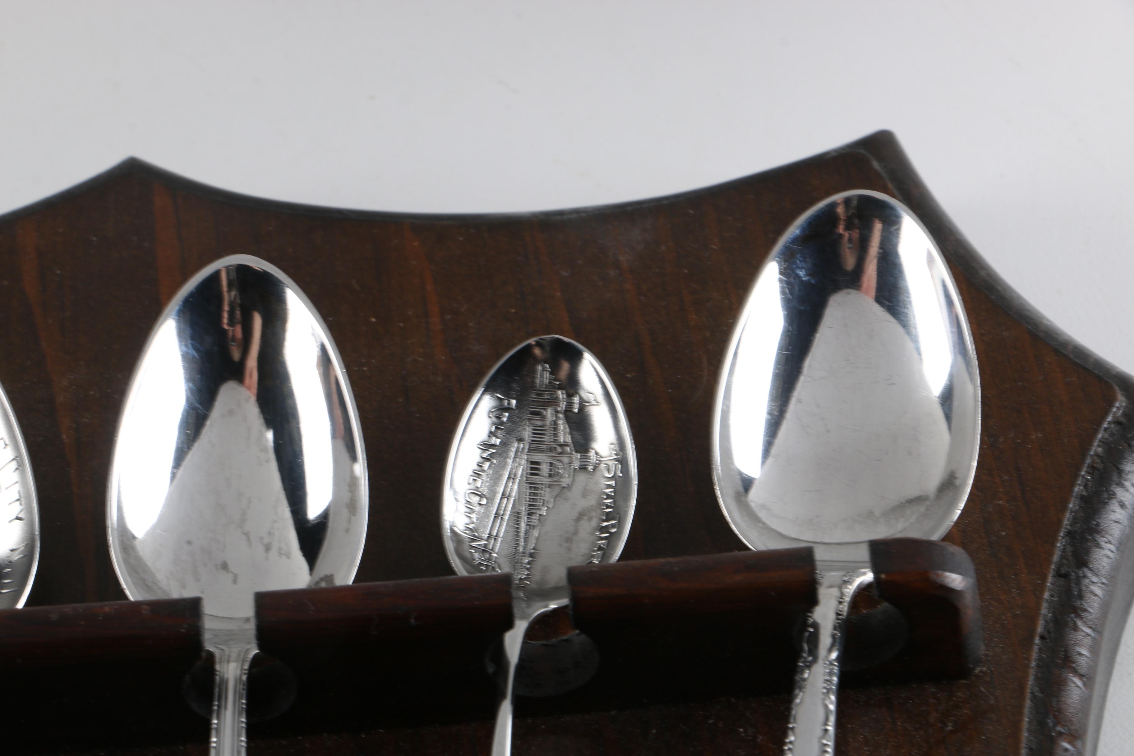 Gorham "Camellia" and Other Sterling Silver Spoons With a Wooden Display