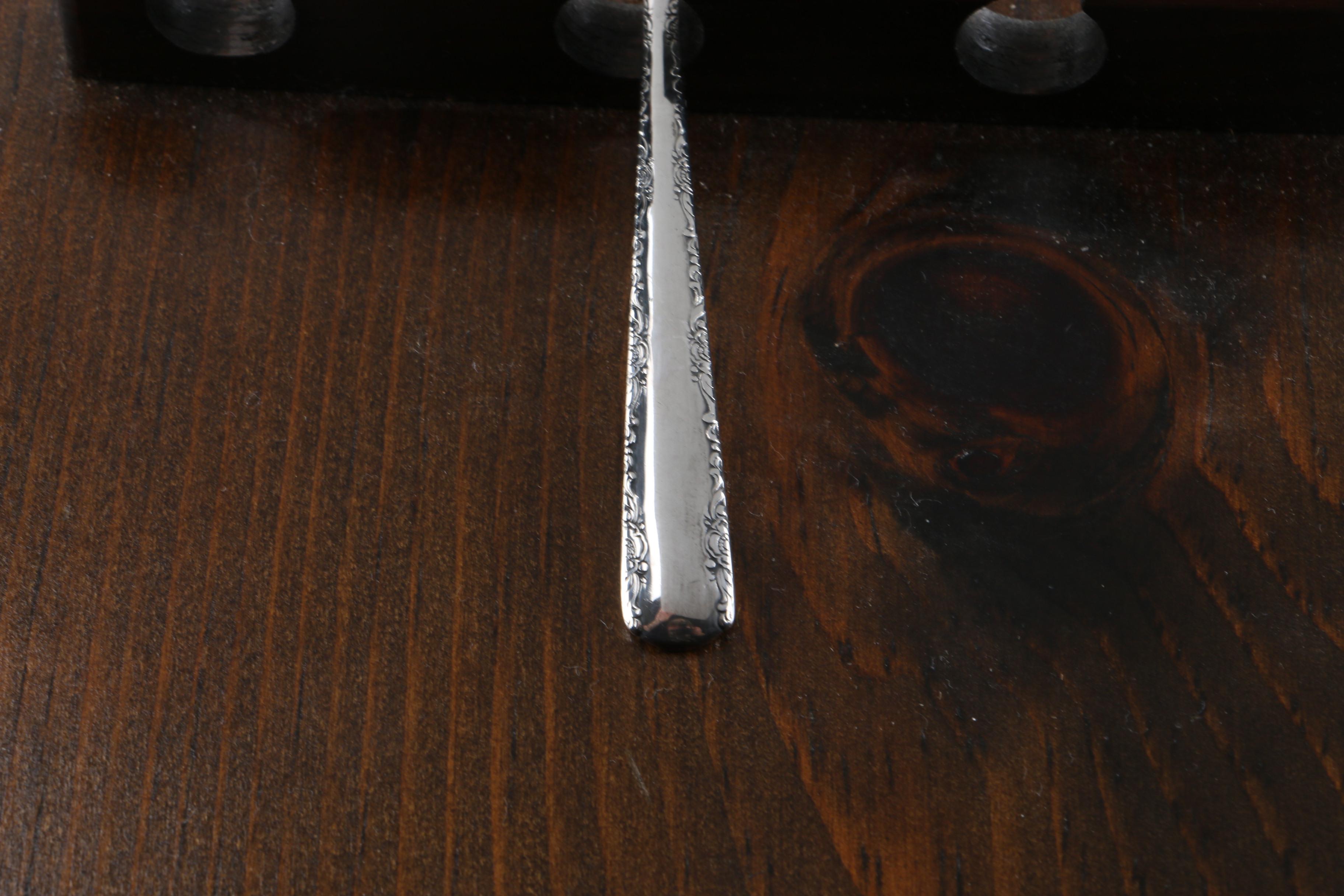 Gorham "Camellia" and Other Sterling Silver Spoons With a Wooden Display