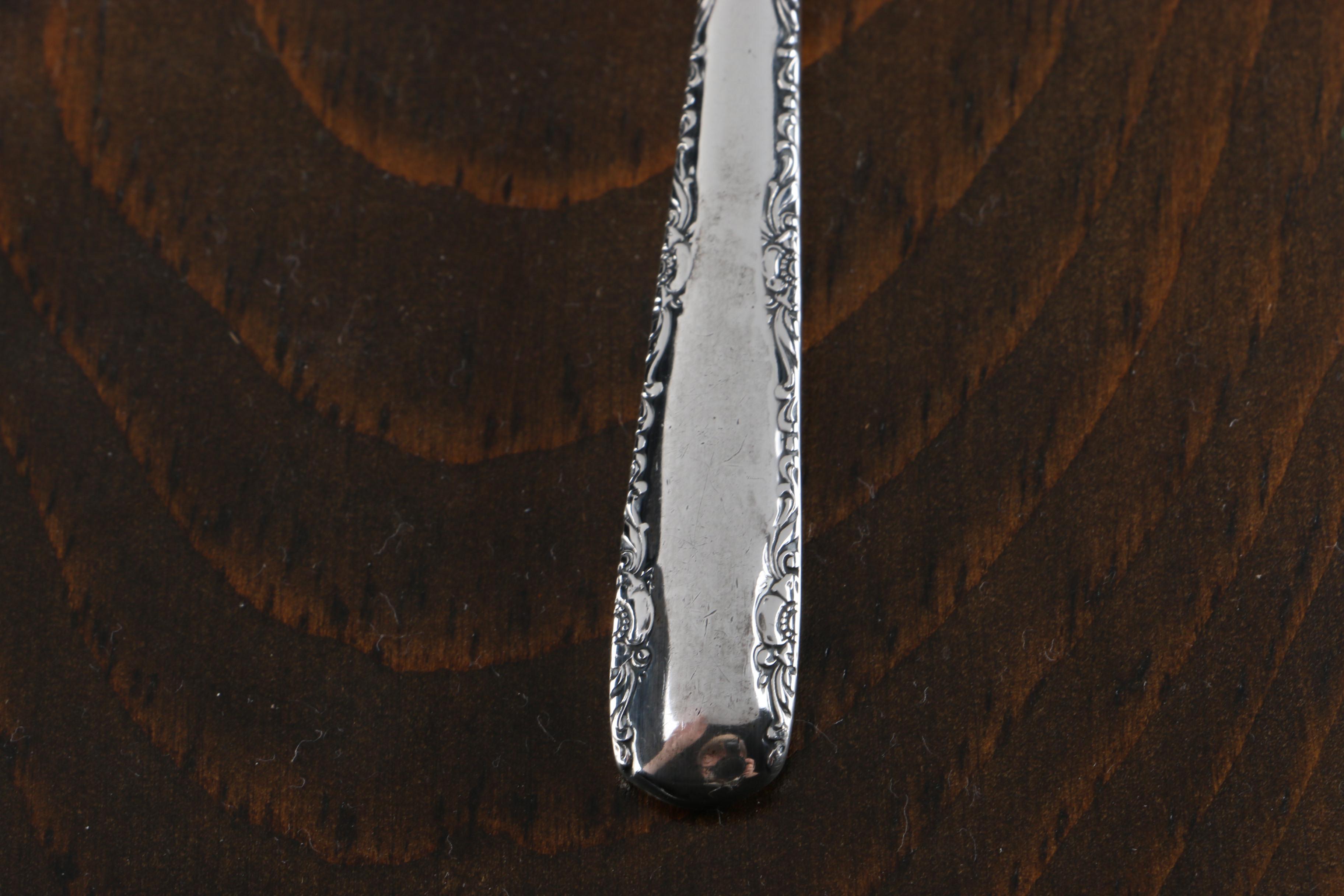 Gorham "Camellia" and Other Sterling Silver Spoons With a Wooden Display