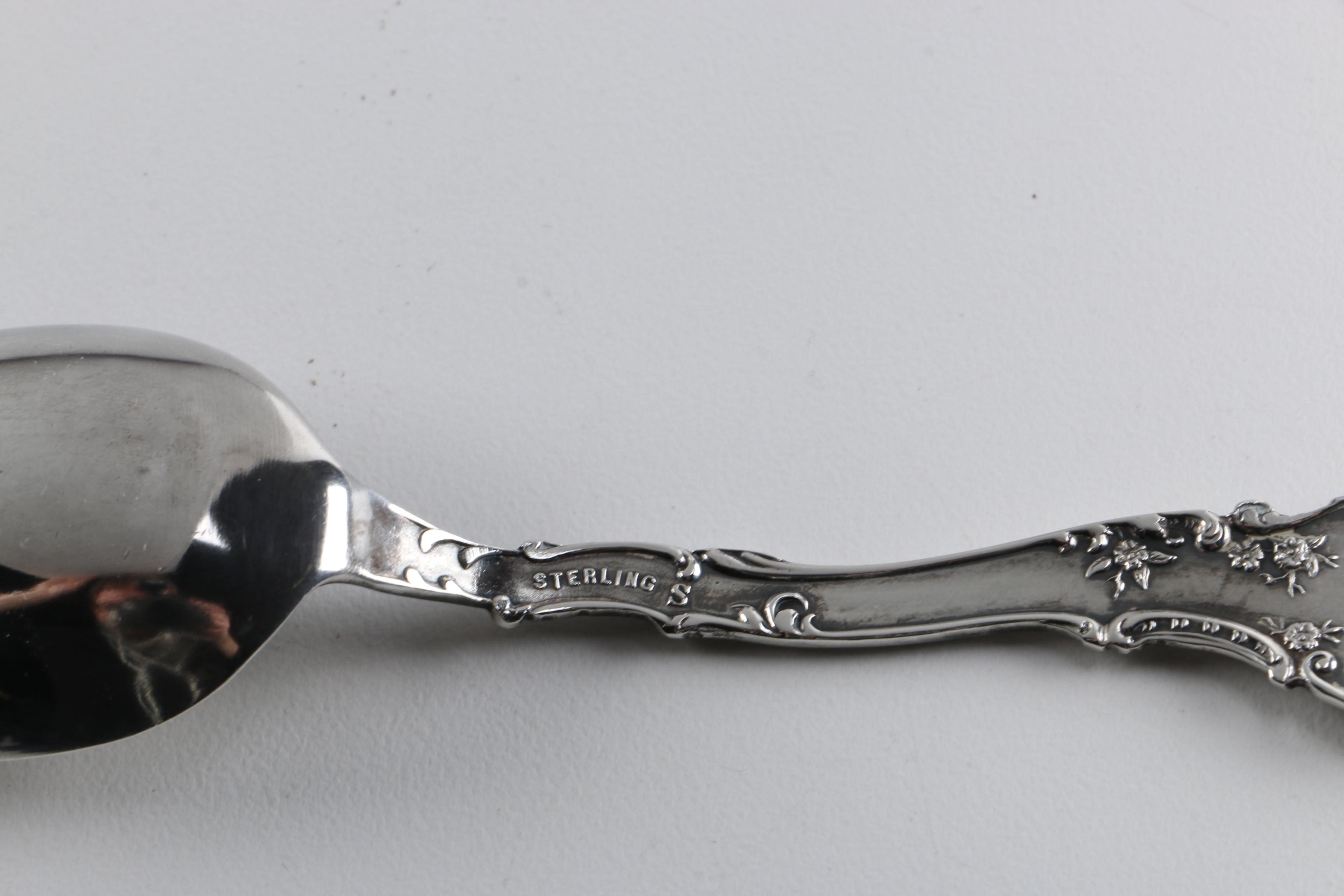 Gorham "Camellia" and Other Sterling Silver Spoons With a Wooden Display