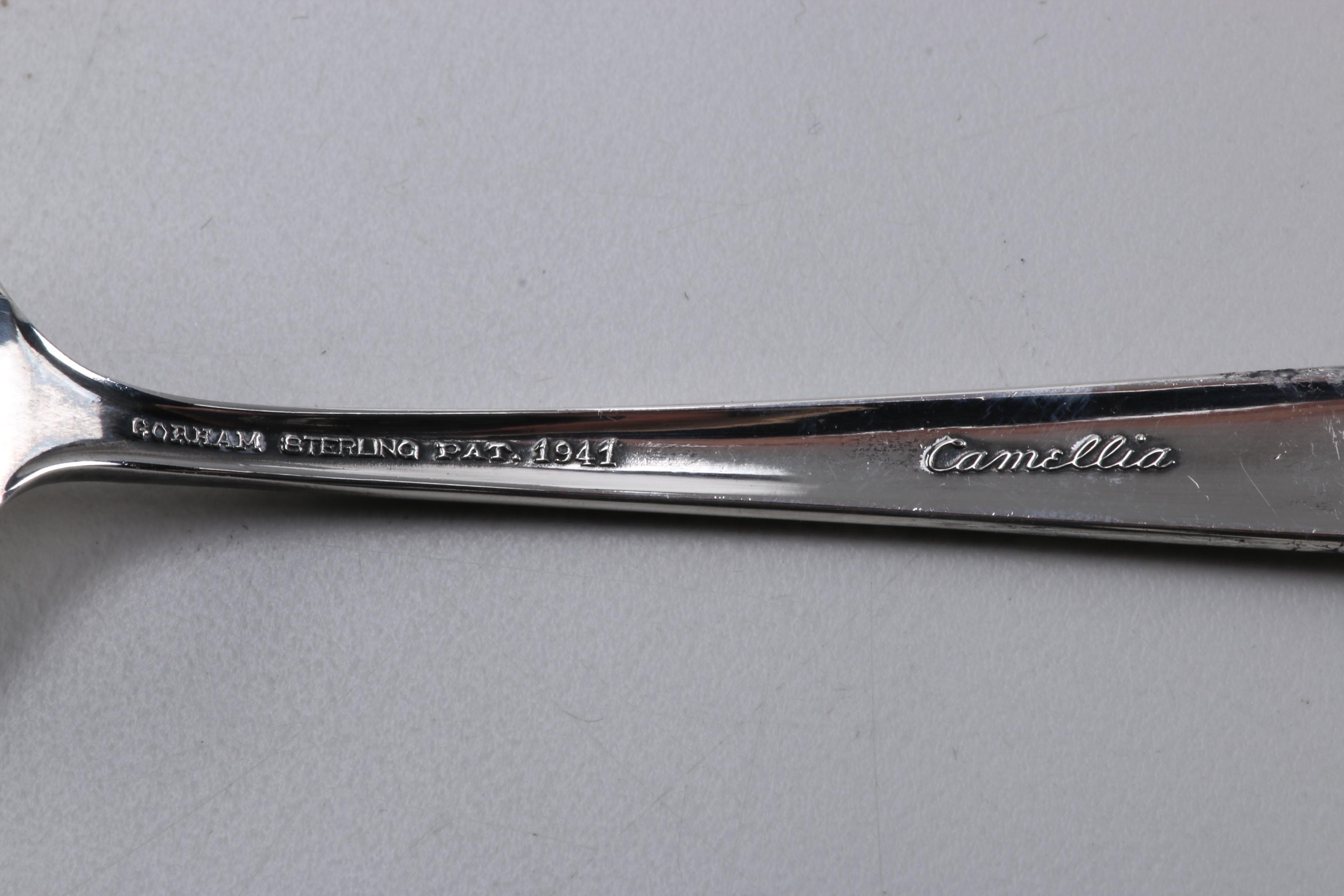 Gorham "Camellia" and Other Sterling Silver Spoons With a Wooden Display