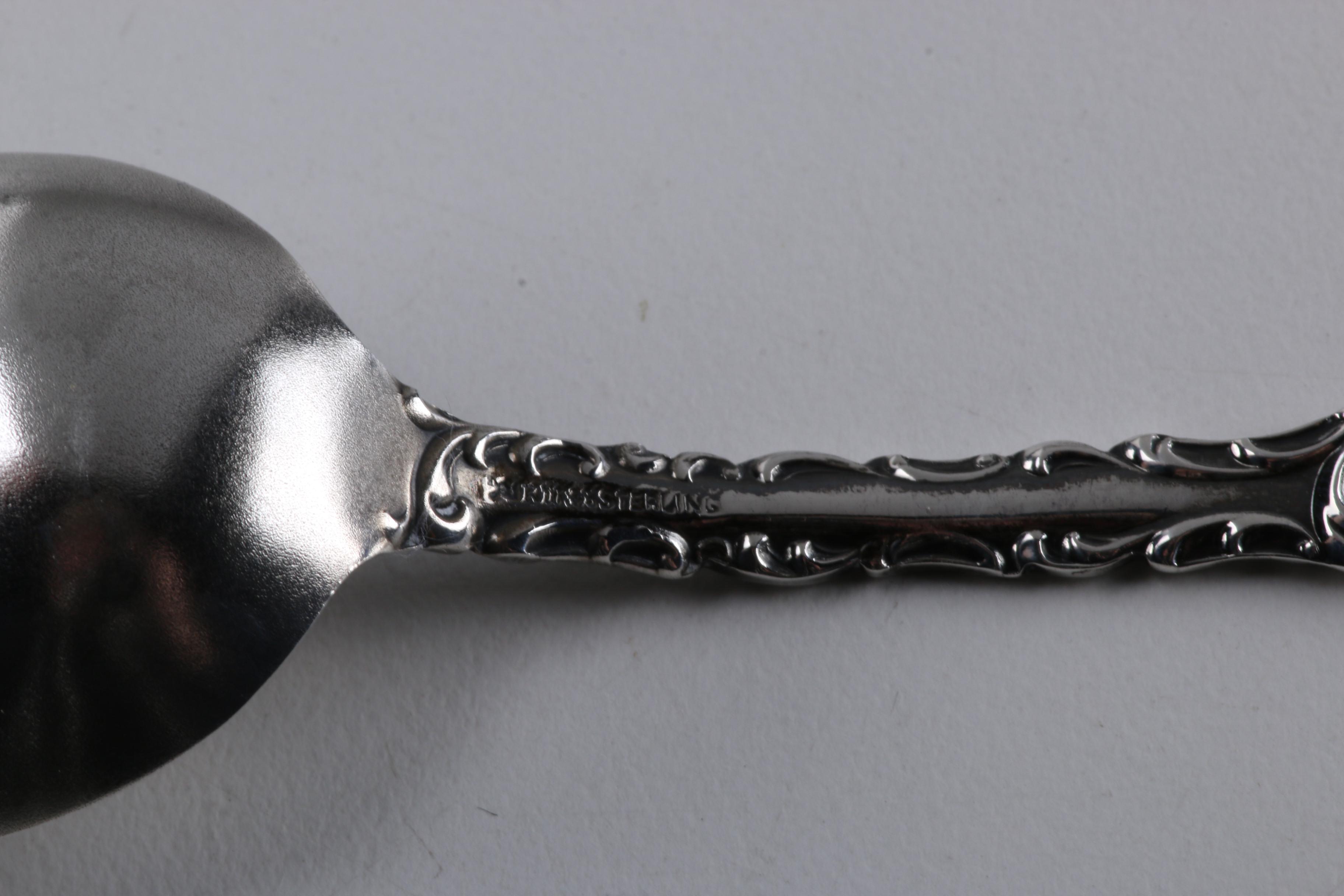 Gorham "Camellia" and Other Sterling Silver Spoons With a Wooden Display