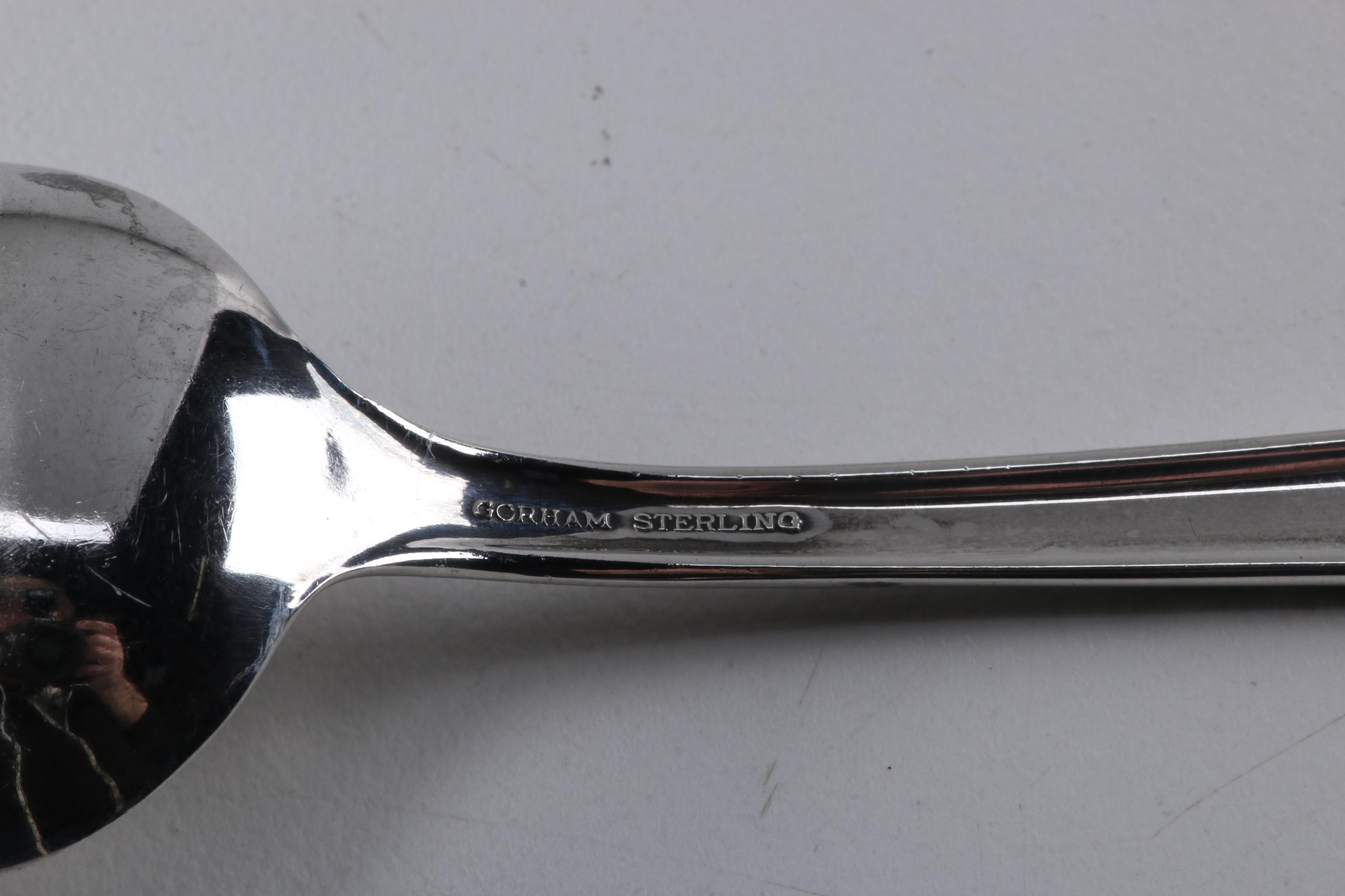 Gorham "Camellia" and Other Sterling Silver Spoons With a Wooden Display