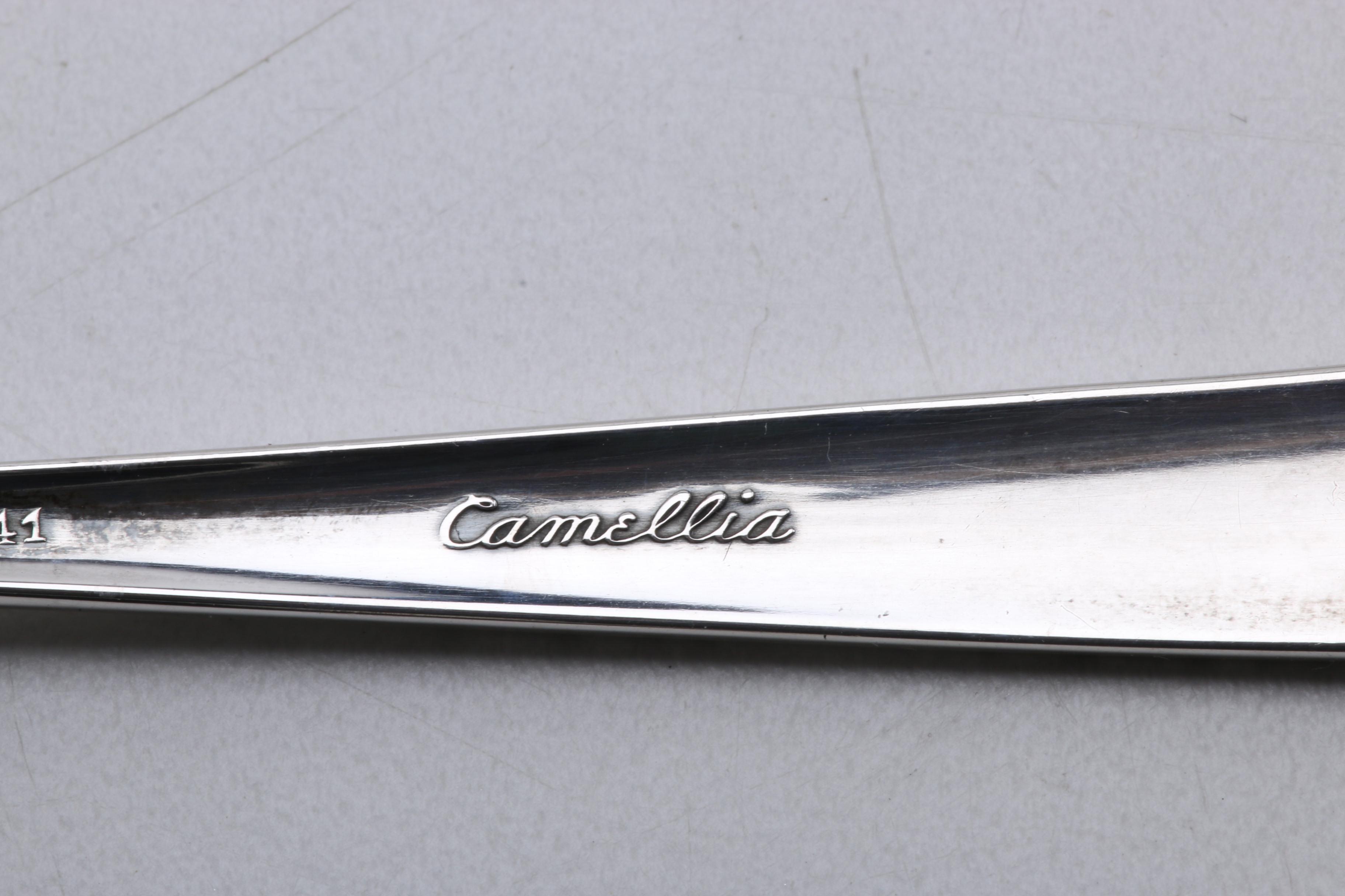 Gorham "Camellia" and Other Sterling Silver Spoons With a Wooden Display