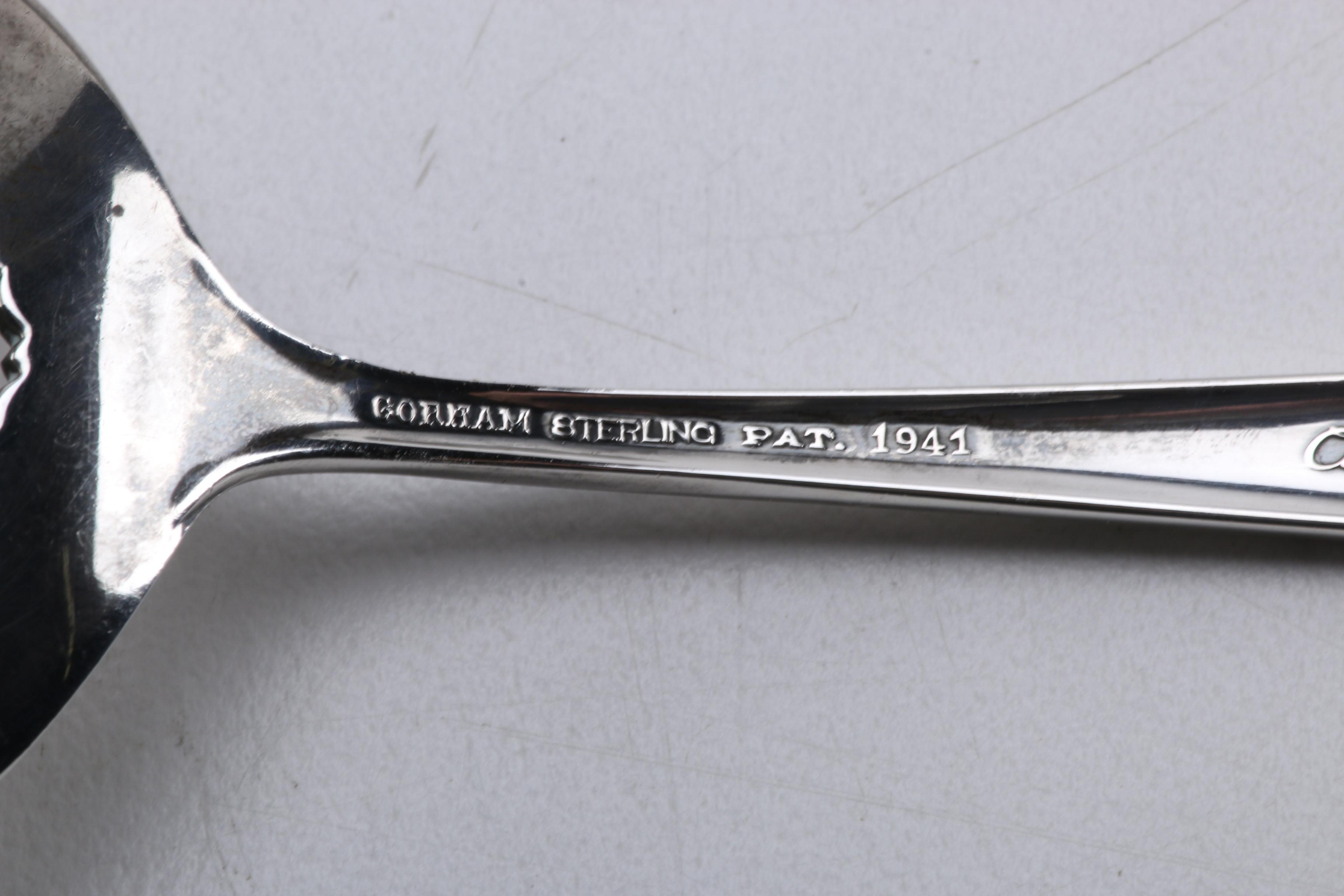 Gorham "Camellia" and Other Sterling Silver Spoons With a Wooden Display