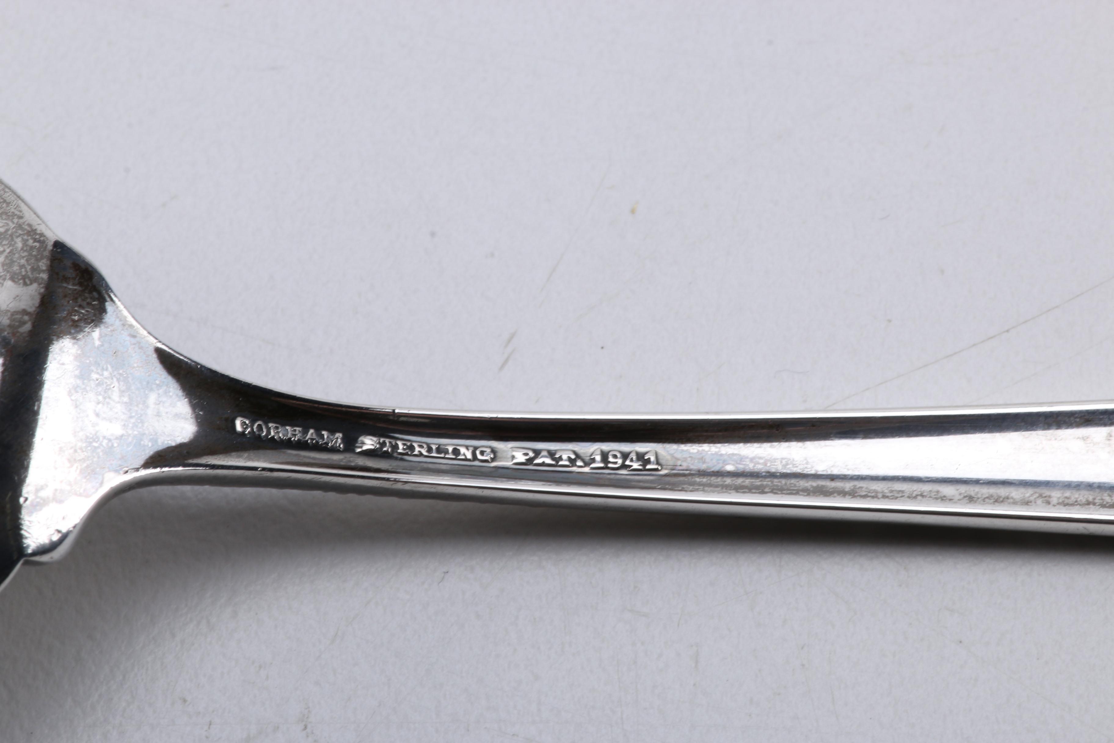 Gorham "Camellia" and Other Sterling Silver Spoons With a Wooden Display