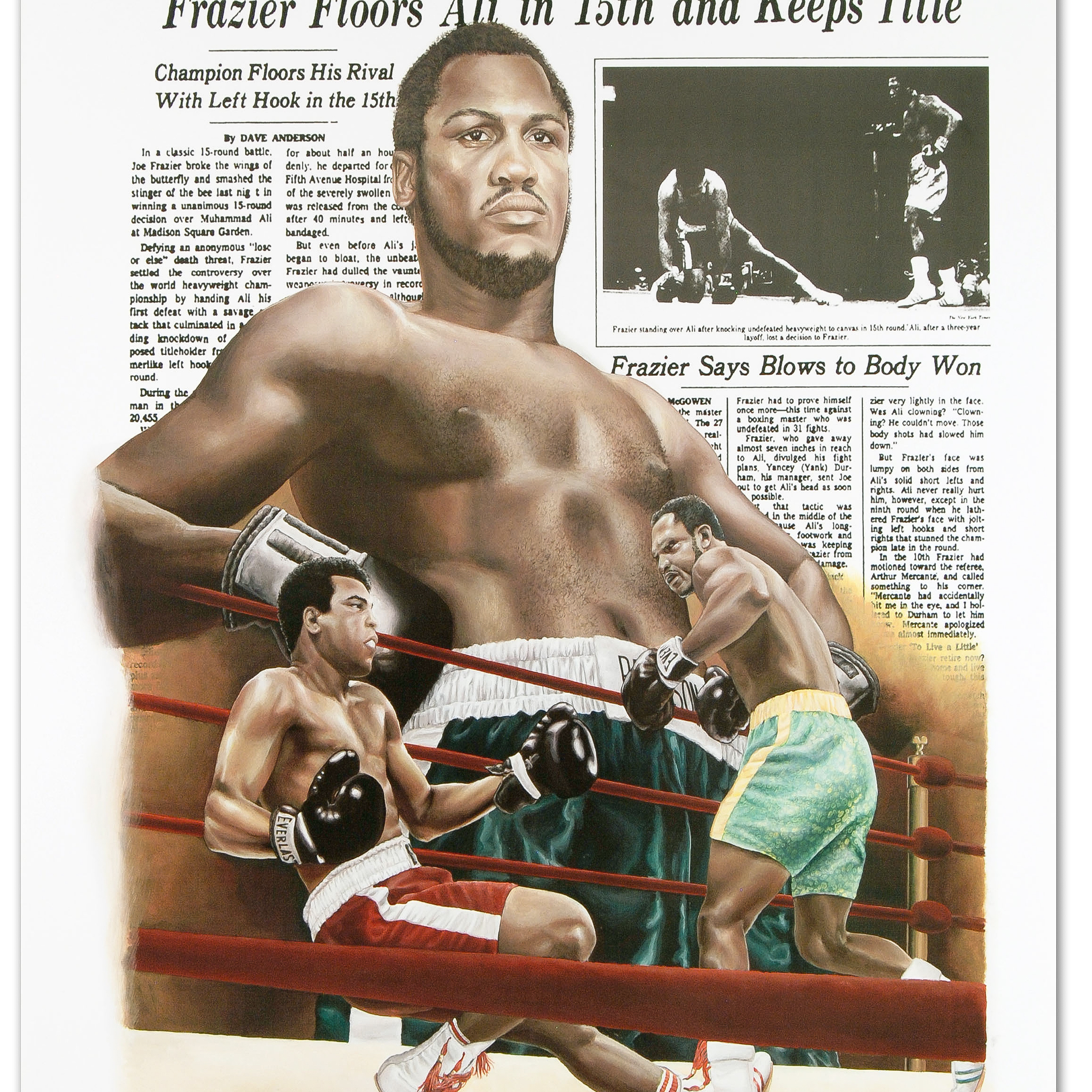 Muhammad Ali "Frazier Floors Ali" Lithograph Poster on Paper