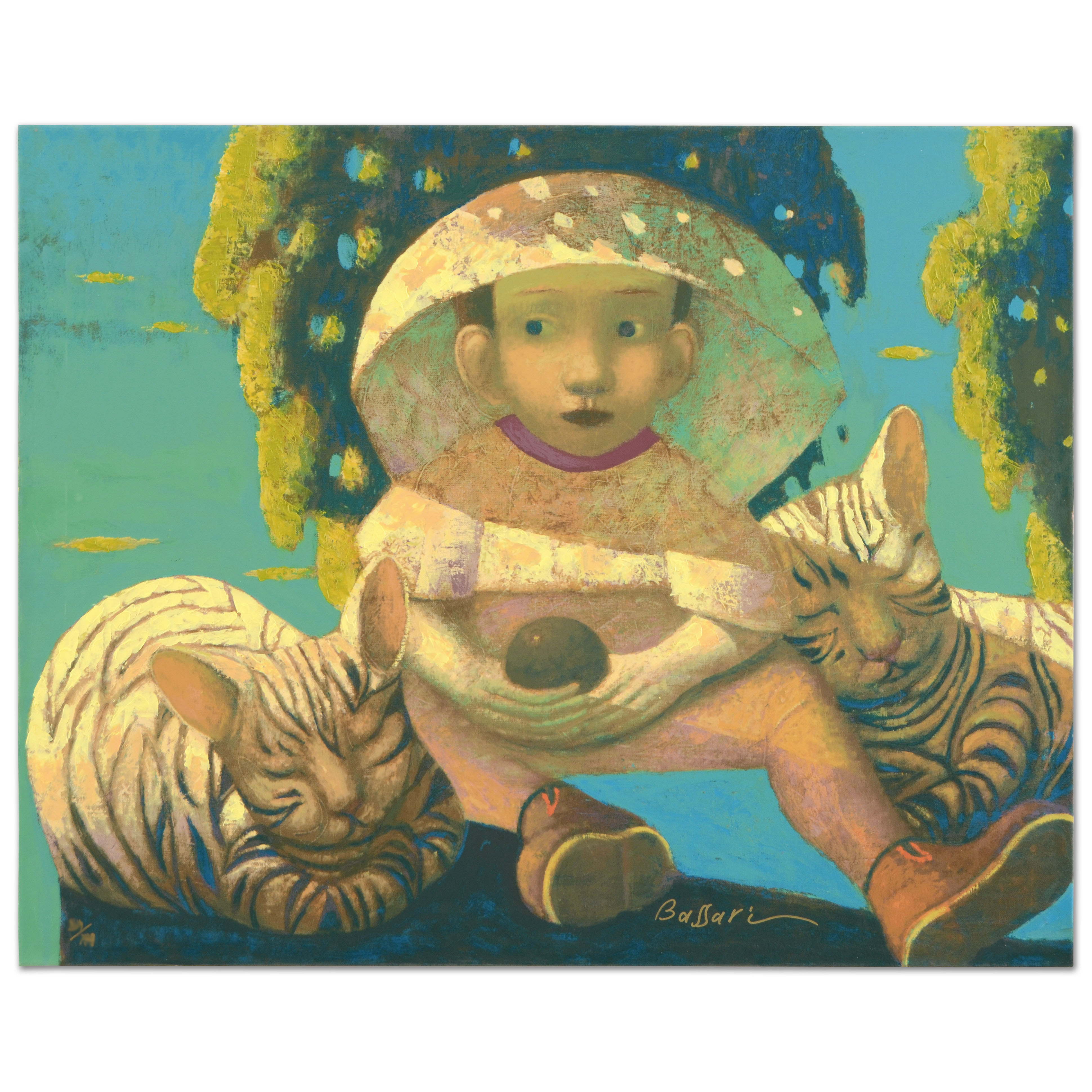 Sasha Bassari Signed Limited Edition Serigraph on Stretched Canvas "My Favorite Cats"