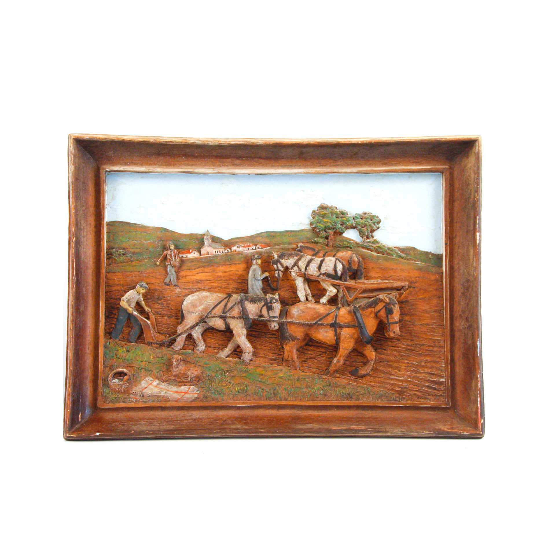 Early Folk Art Diorama of a Working Farm Scene