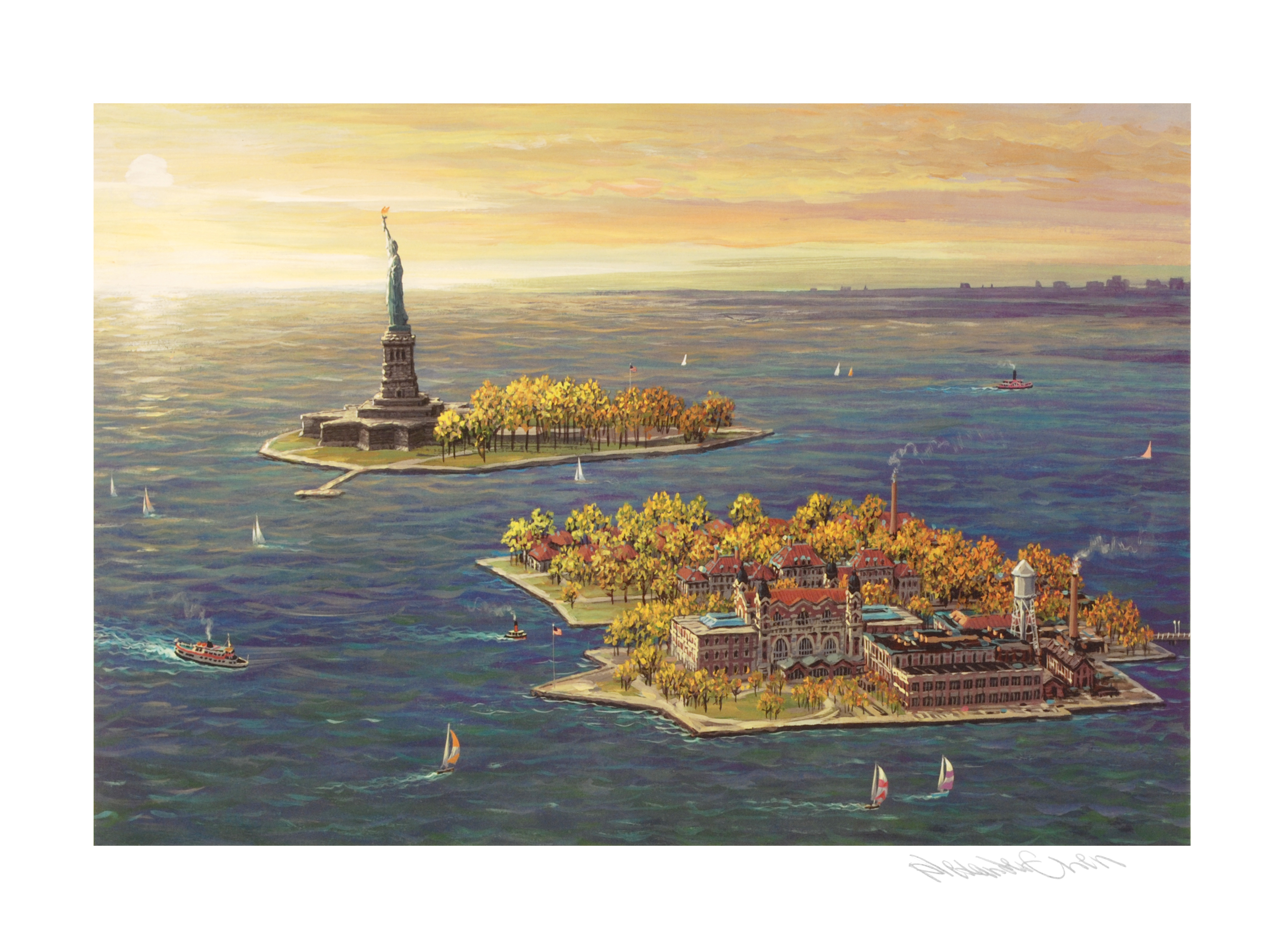 Alexander Chen Limited Edition Mixed Media "Ellis Island - Fall"
