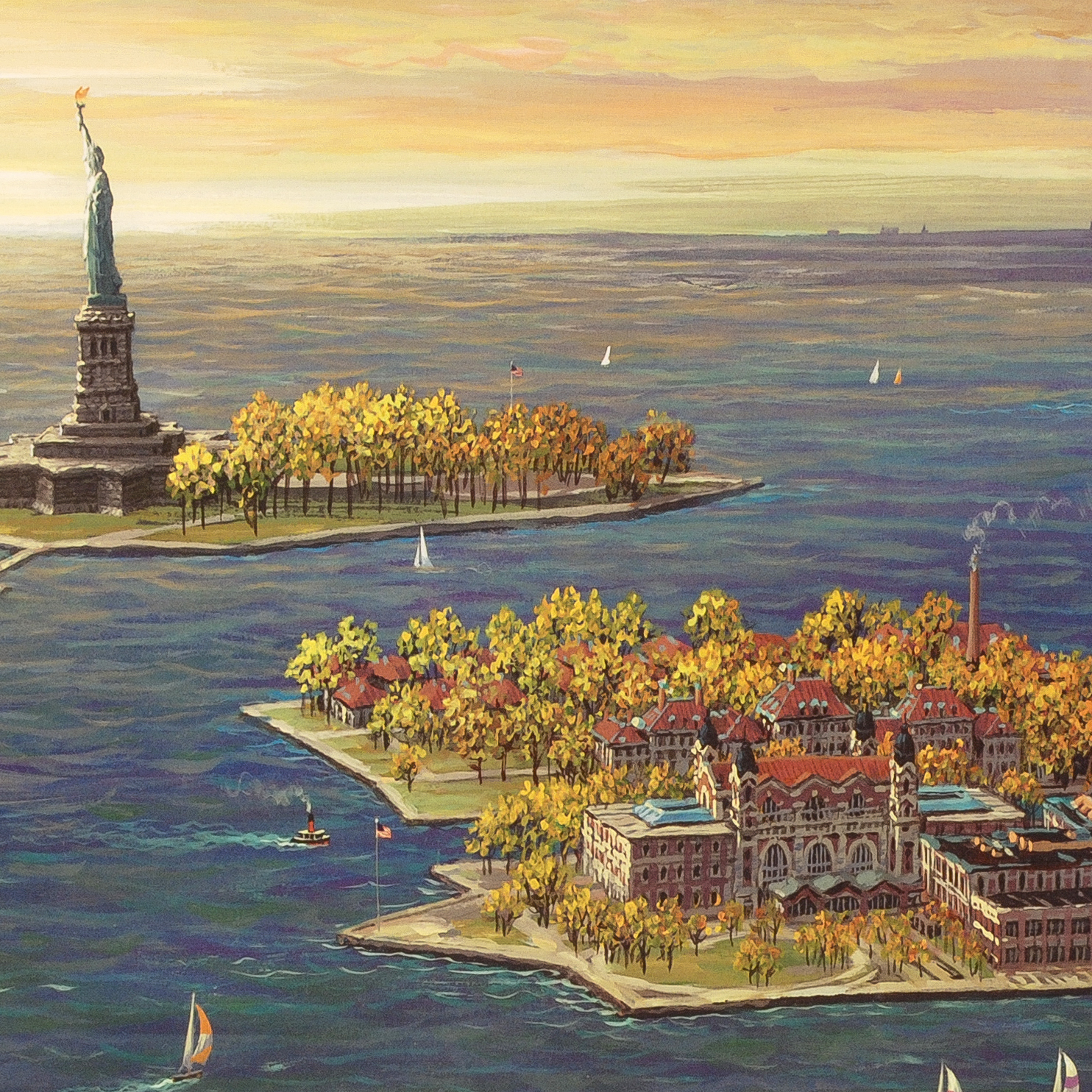 Alexander Chen Limited Edition Mixed Media "Ellis Island - Fall"