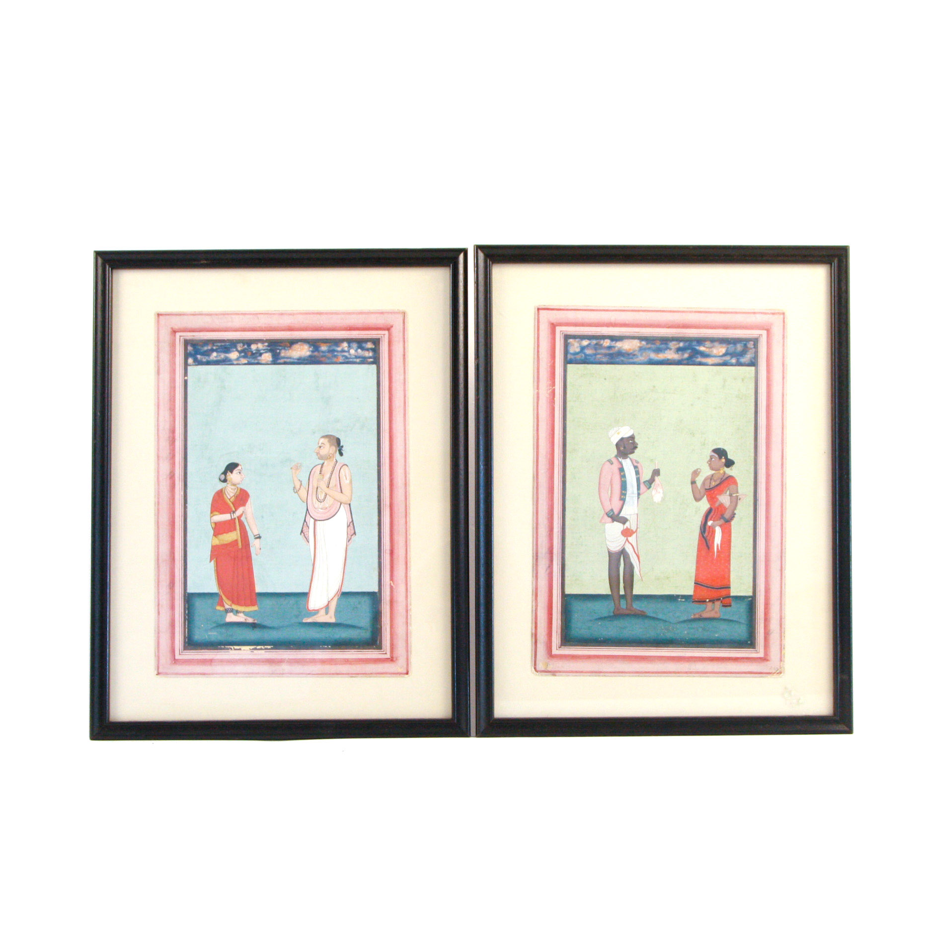 Pair of Indian Mughal School Miniature Folio Paintings on Paper