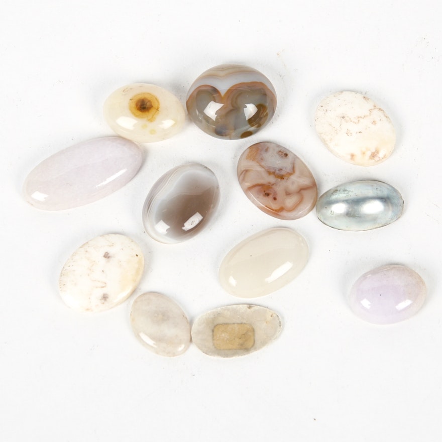 Jadeite, Chalcedony, Agate, Mabe Pearl, and Mother of Pearl