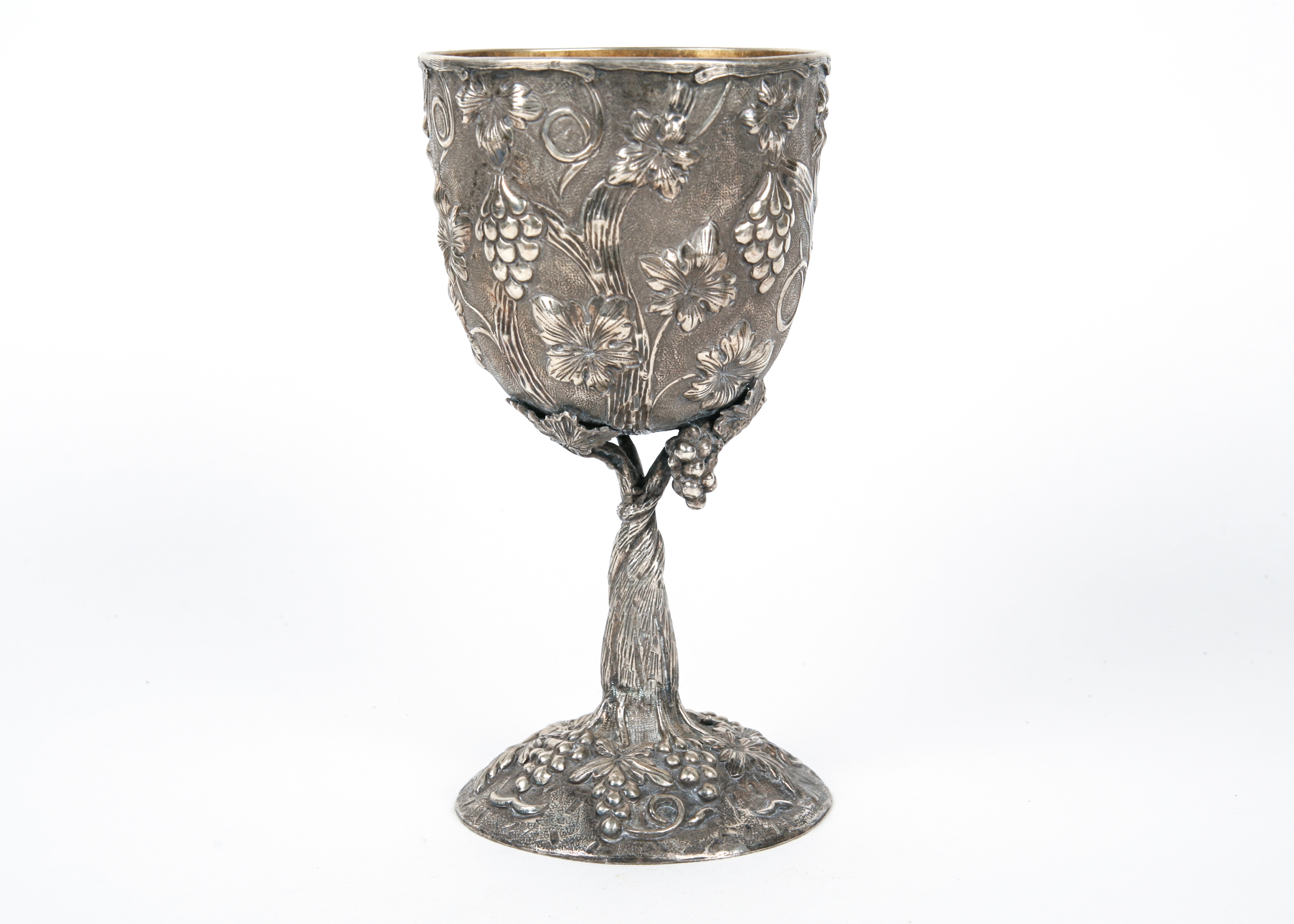 Large Sterling Silver Grapevine Motif Chalice
