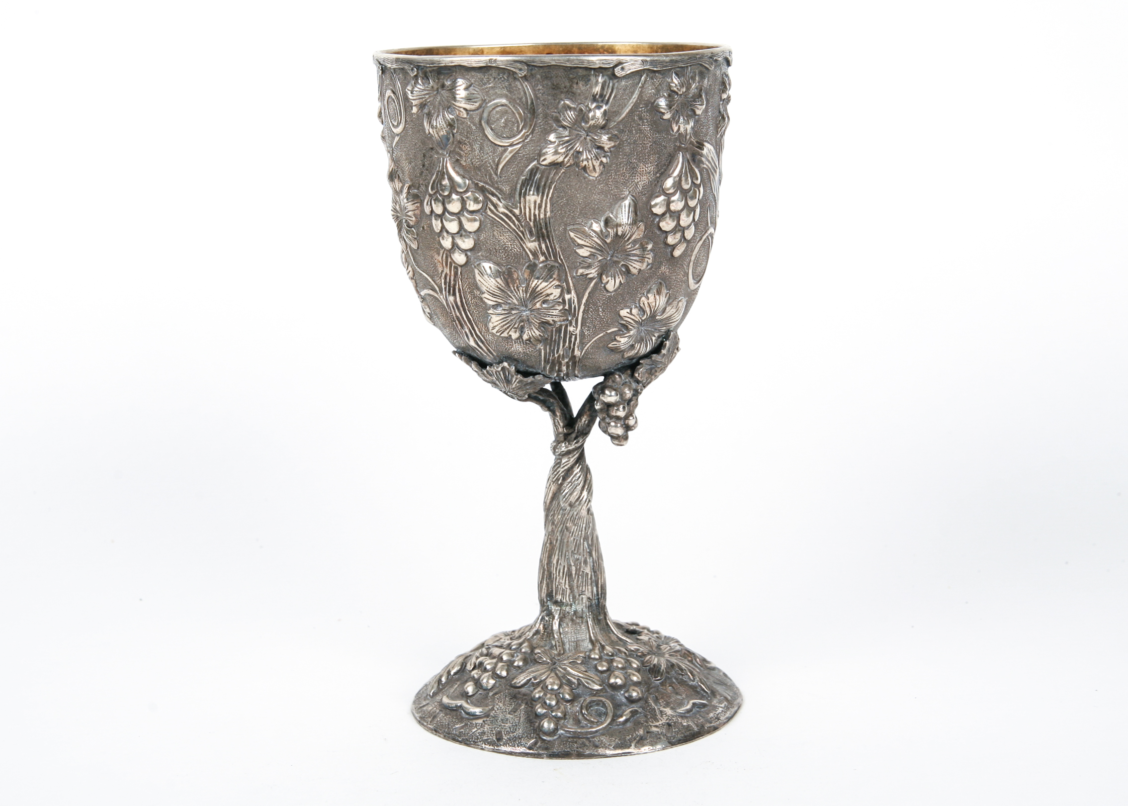 Large Sterling Silver Grapevine Motif Chalice