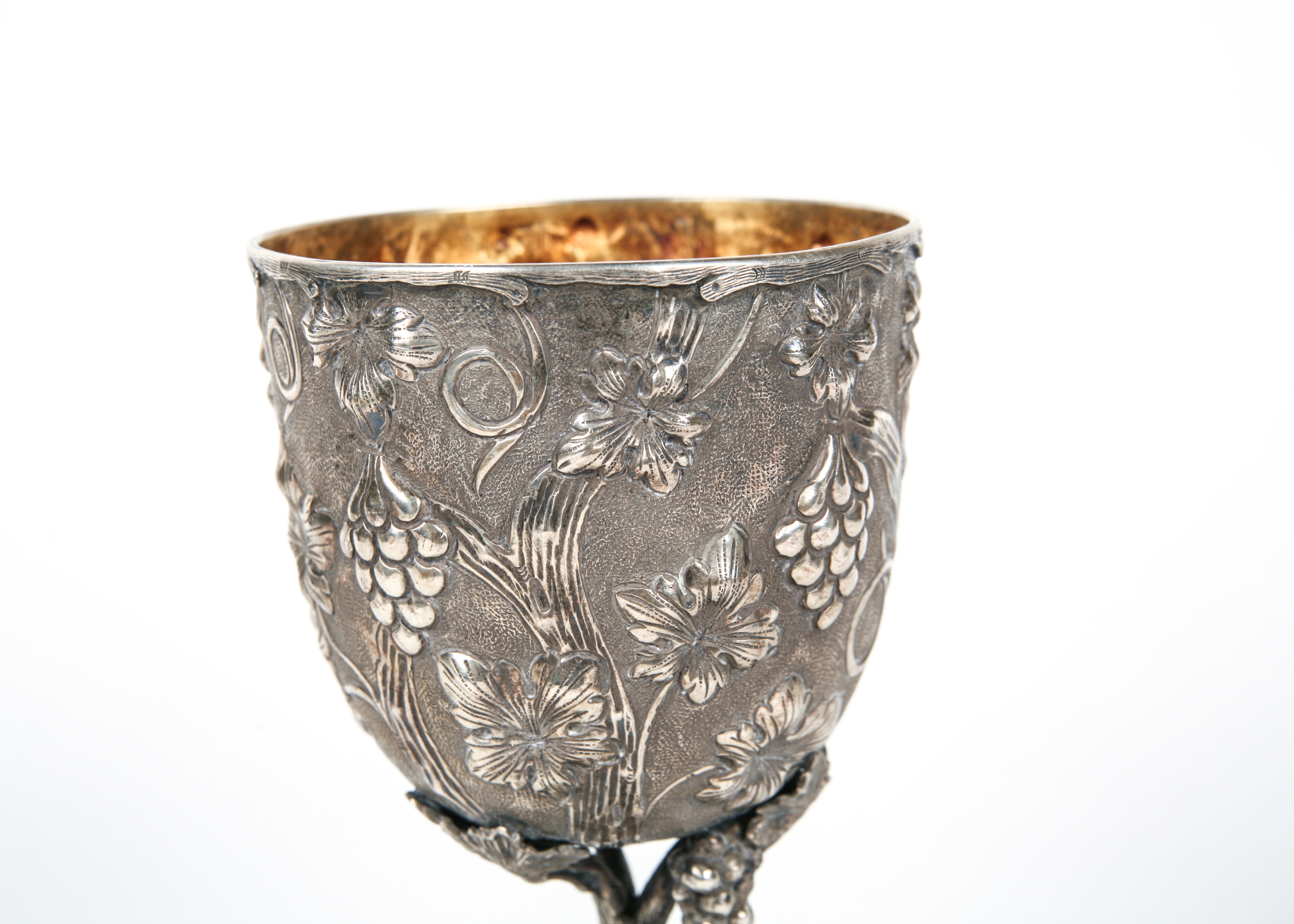 Large Sterling Silver Grapevine Motif Chalice