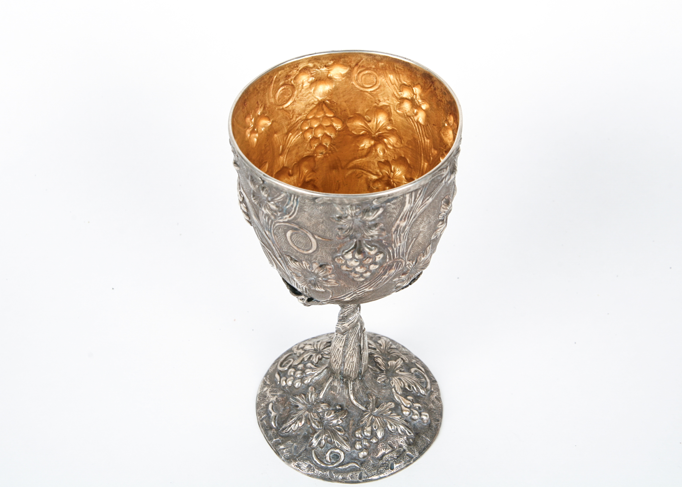 Large Sterling Silver Grapevine Motif Chalice