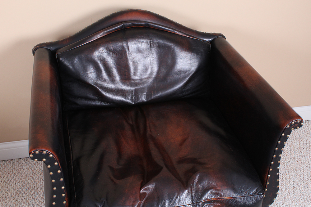 Medieval Renaissance Style Weather Leather Armchair with Ottoman