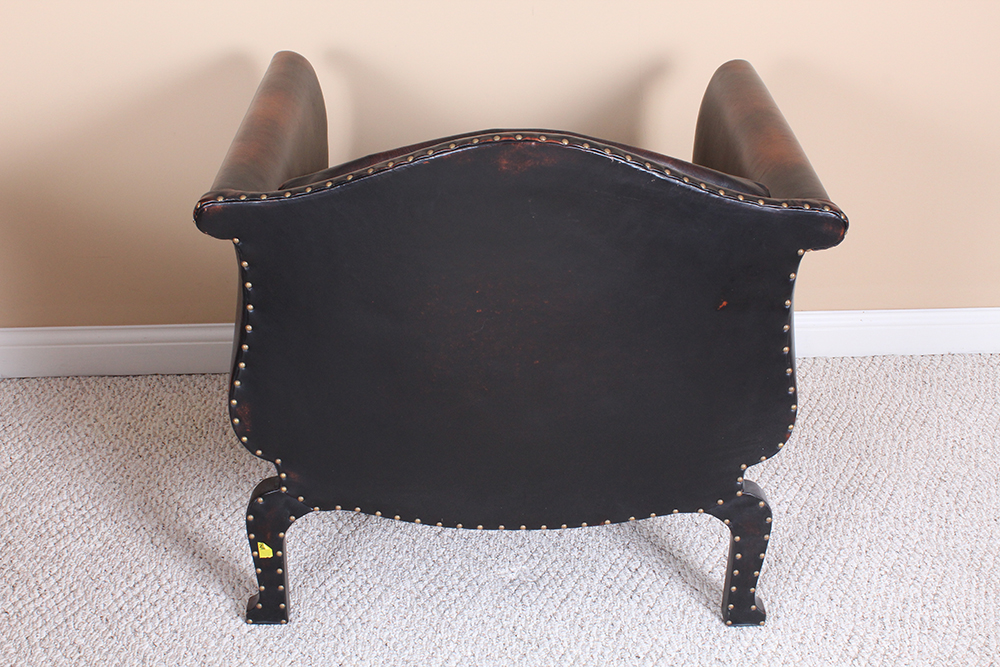 Medieval Renaissance Style Weather Leather Armchair with Ottoman