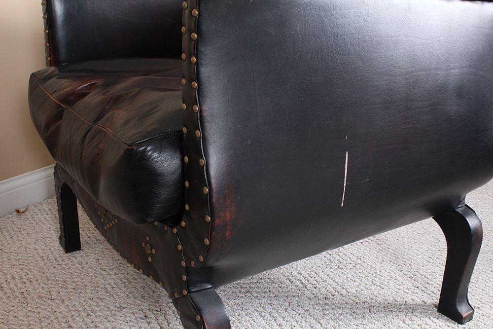 Medieval Renaissance Style Weather Leather Armchair with Ottoman