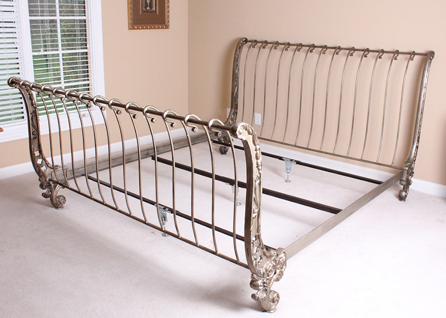 Ornate Metal Sleigh Bed Frame