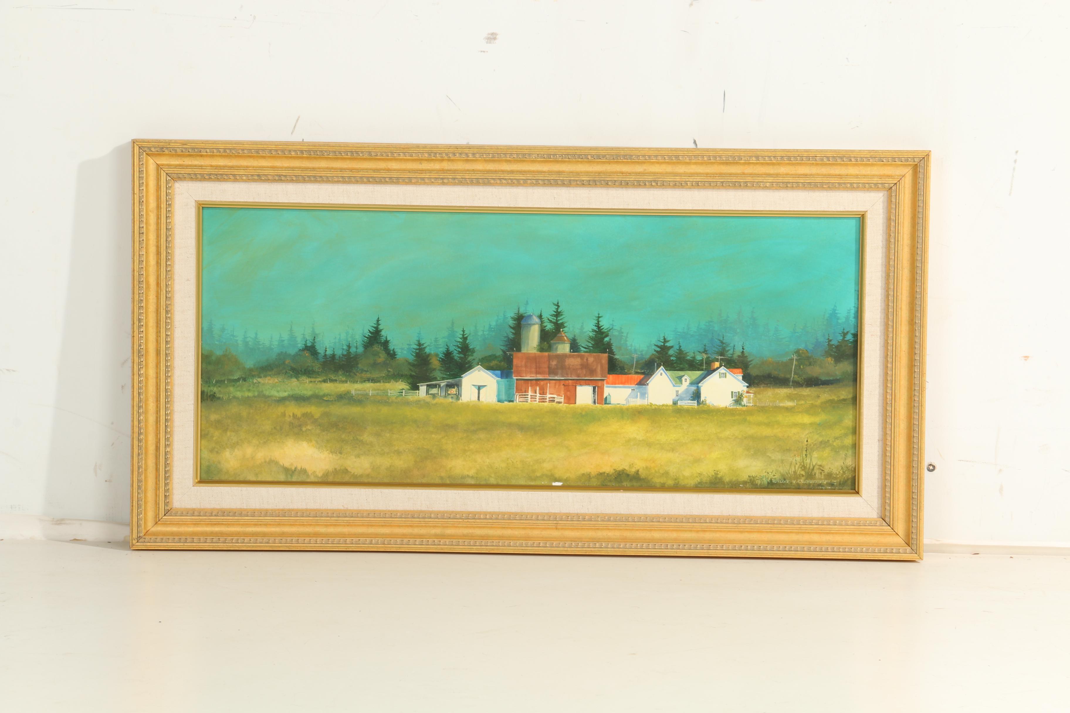 Roger W. Ellenberger Acrylic and Watercolor Painting "Maine Connected Farm"