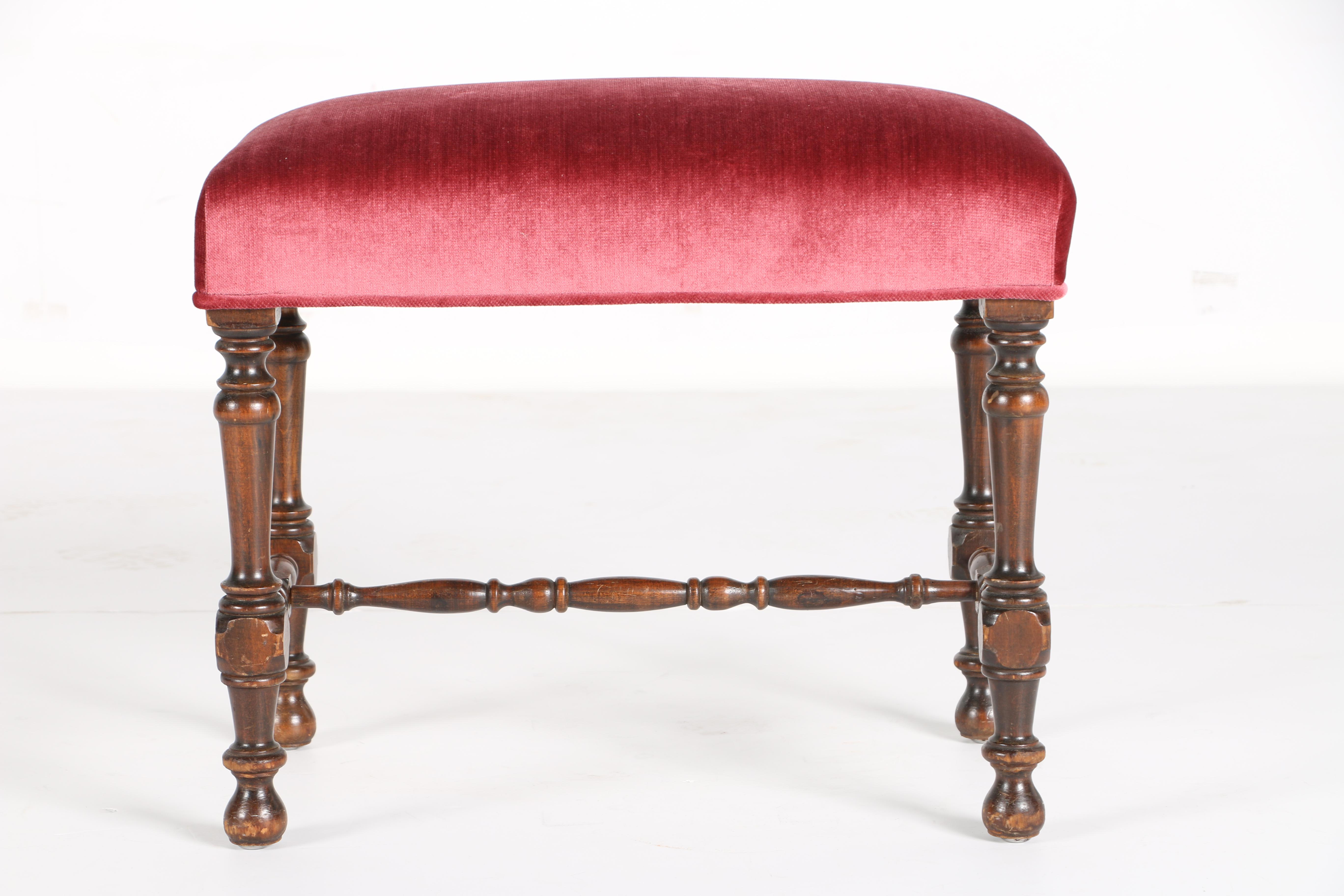 Mid-Century Red Upholstered Ottoman