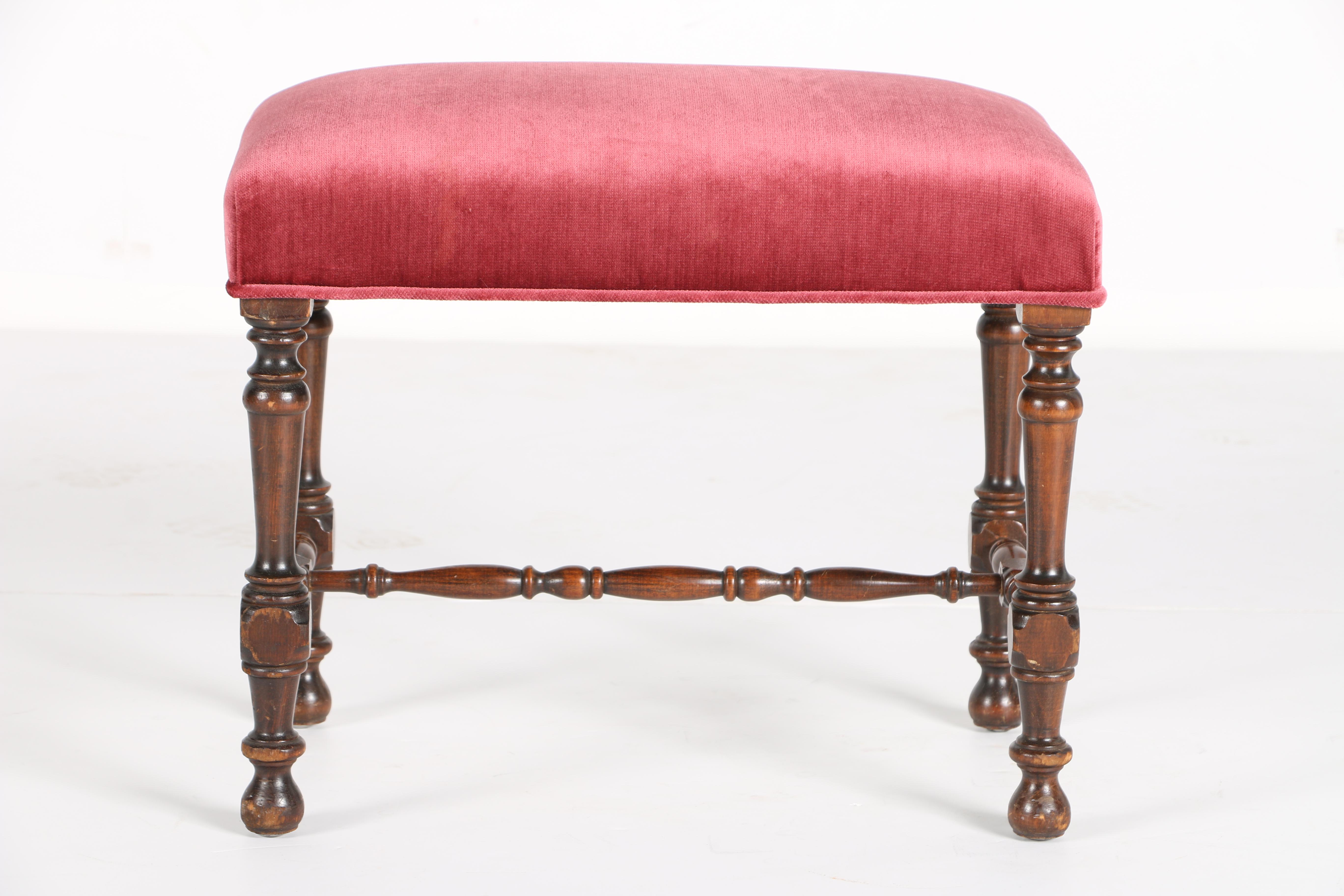 Mid-Century Red Upholstered Ottoman