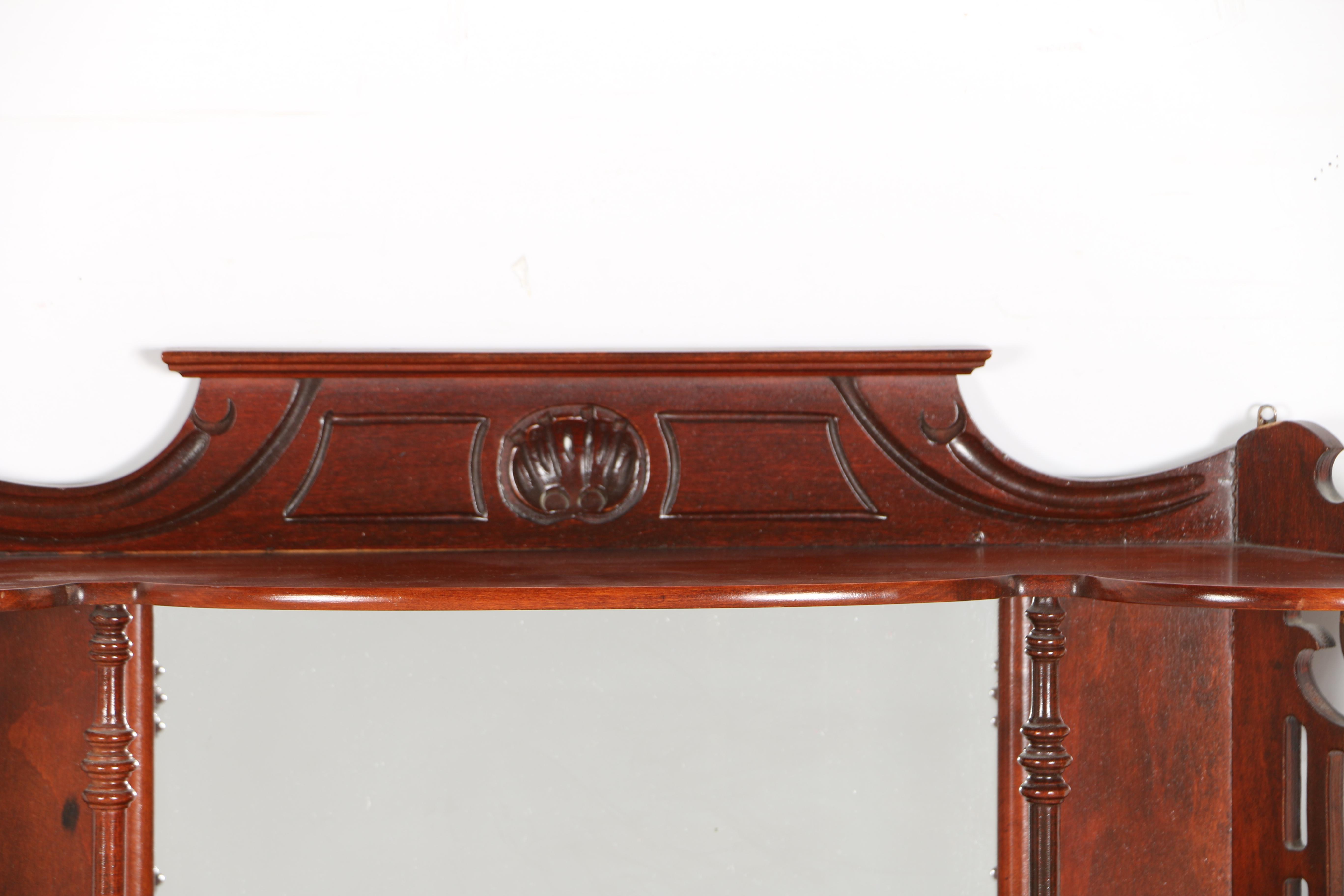 Mahogany Finish Wall Mounted Mirror With Shelving