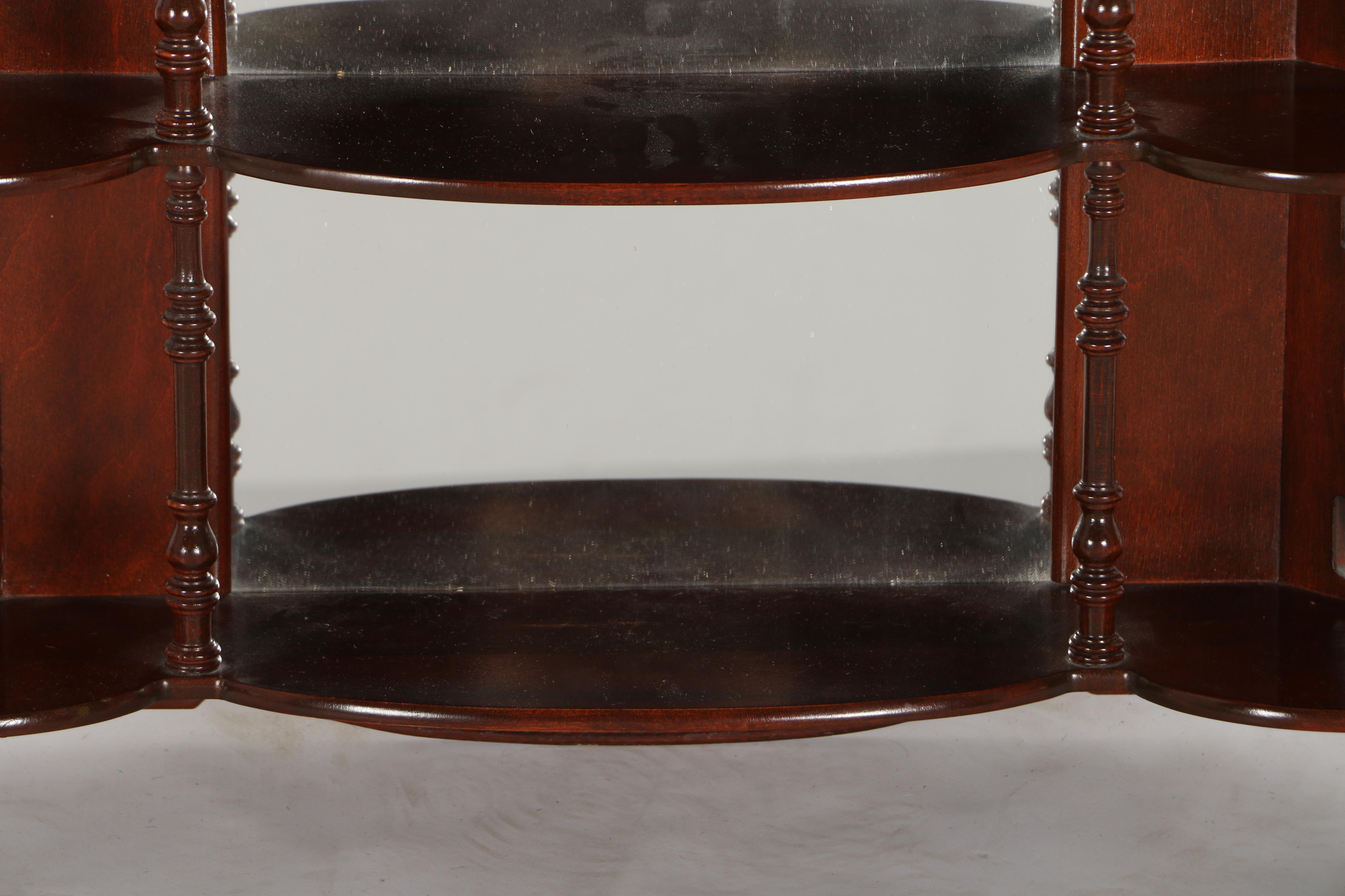 Mahogany Finish Wall Mounted Mirror With Shelving