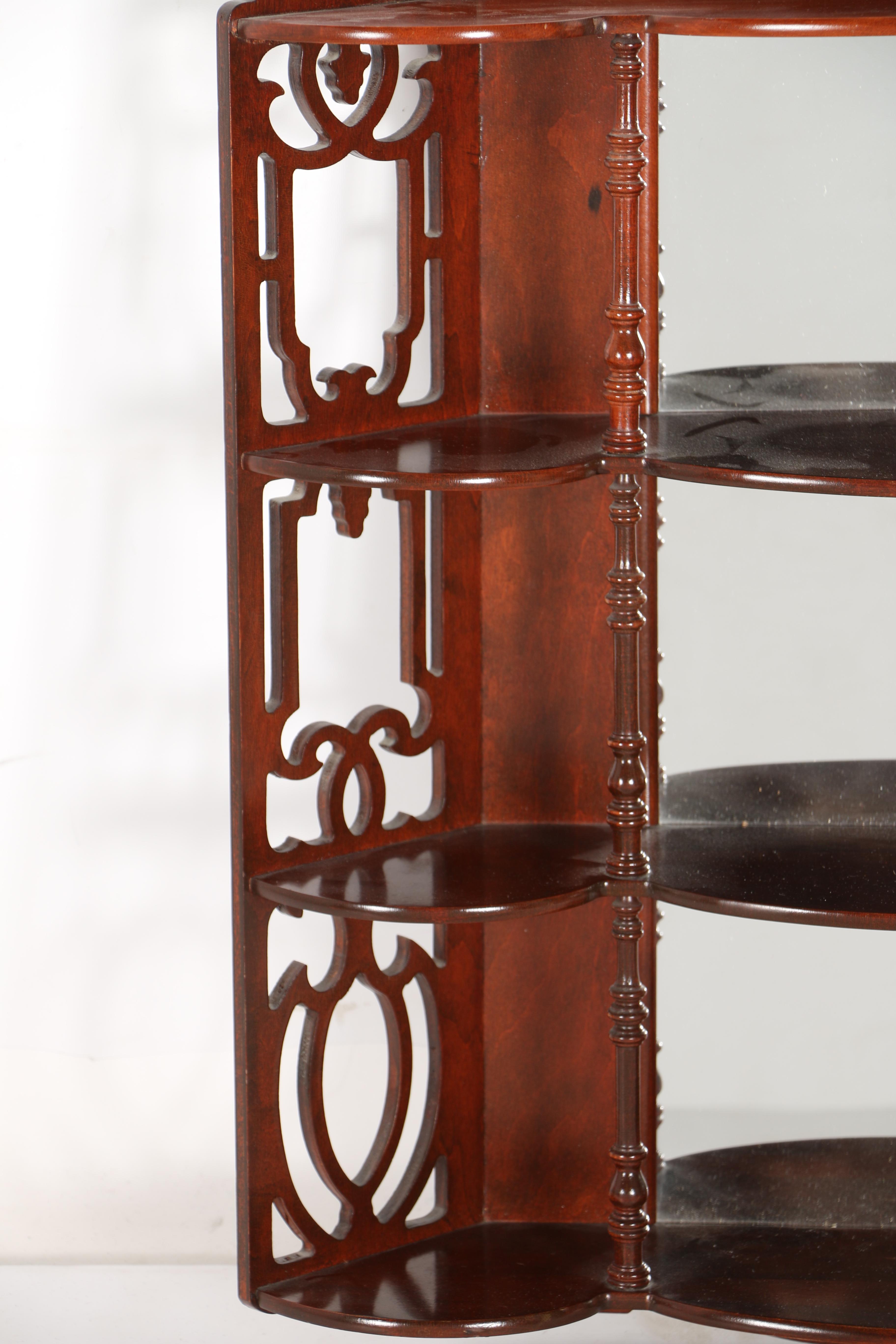 Mahogany Finish Wall Mounted Mirror With Shelving