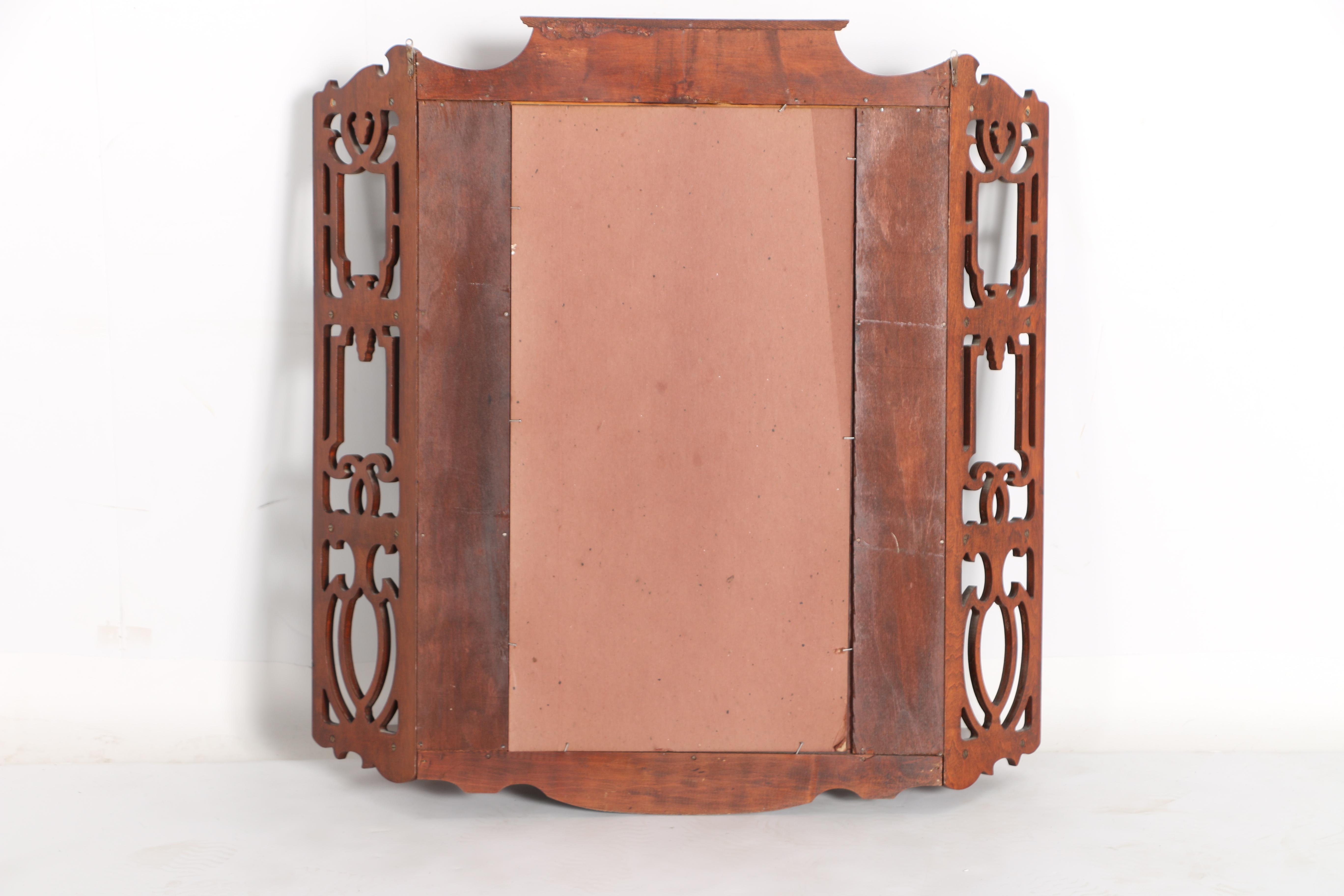 Mahogany Finish Wall Mounted Mirror With Shelving