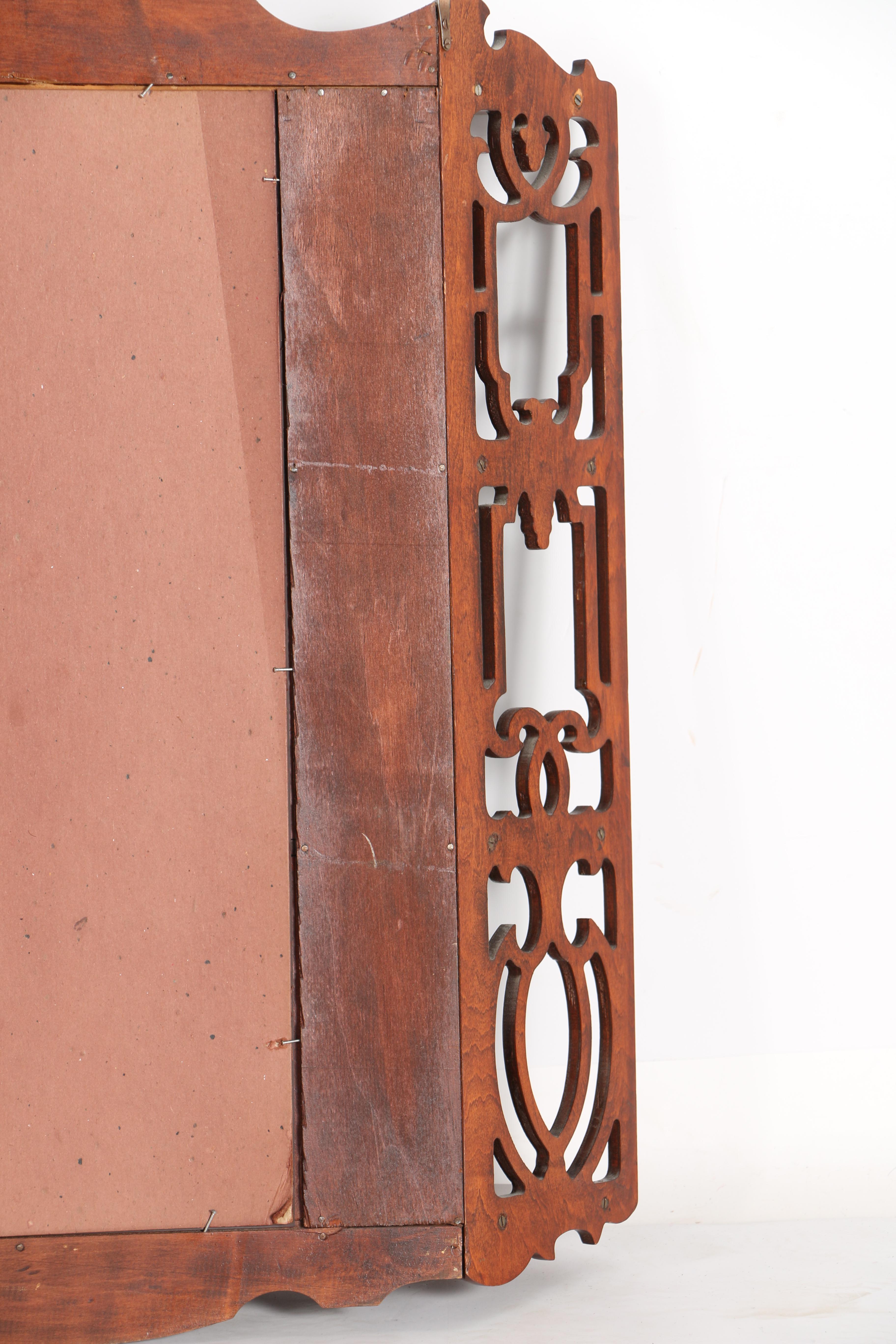 Mahogany Finish Wall Mounted Mirror With Shelving