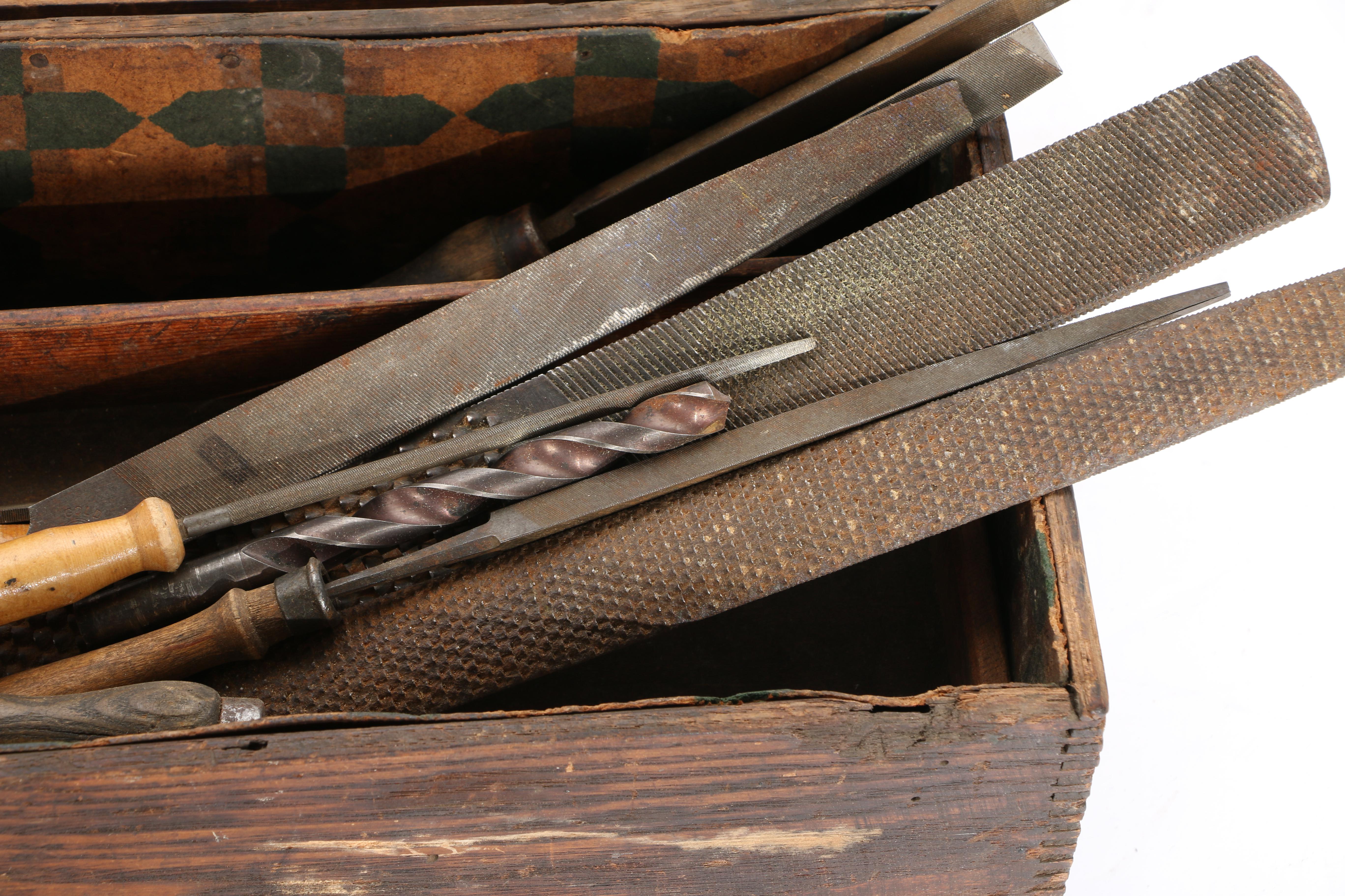 Wooden Box of Vintage Rasps and Files