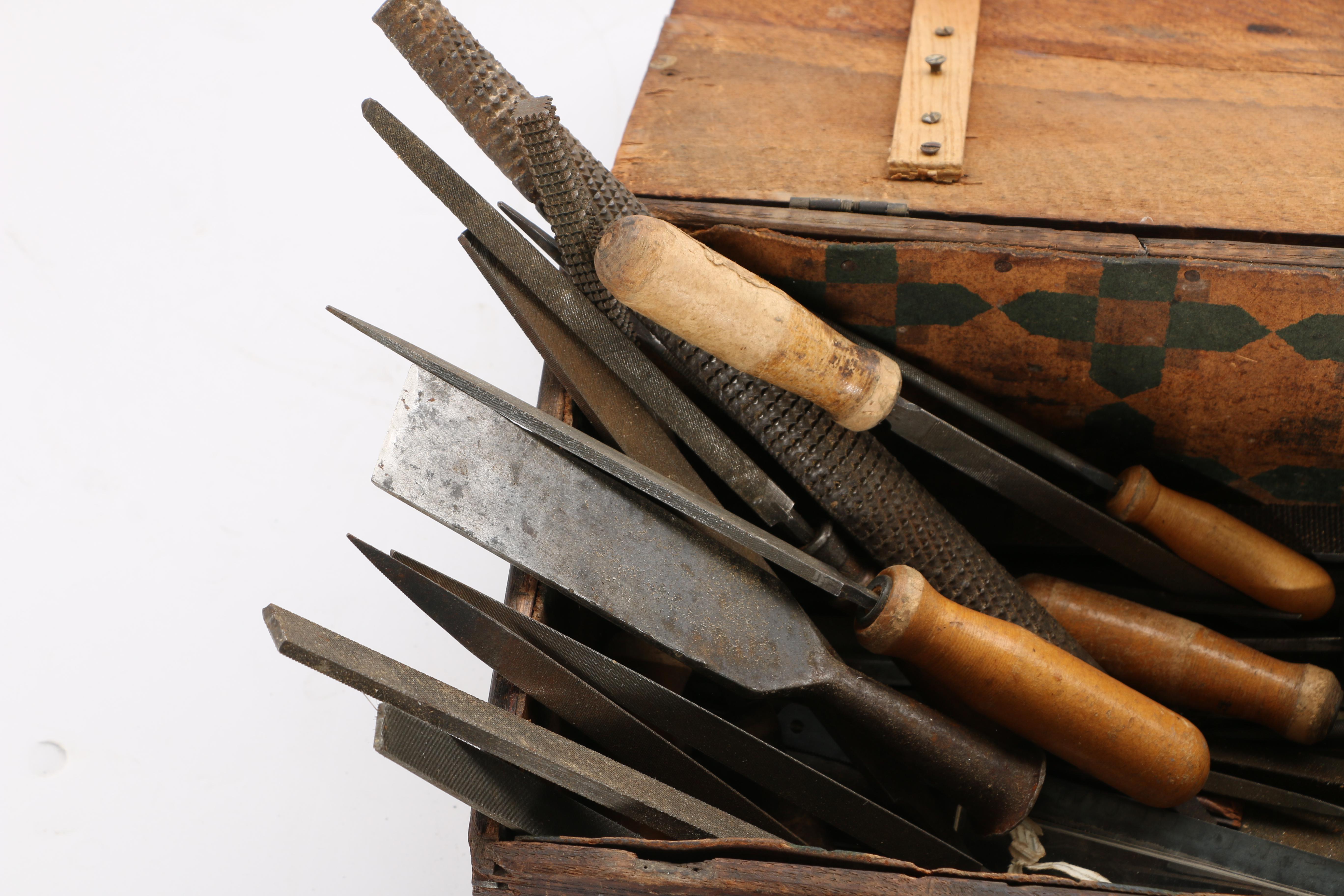 Wooden Box of Vintage Rasps and Files
