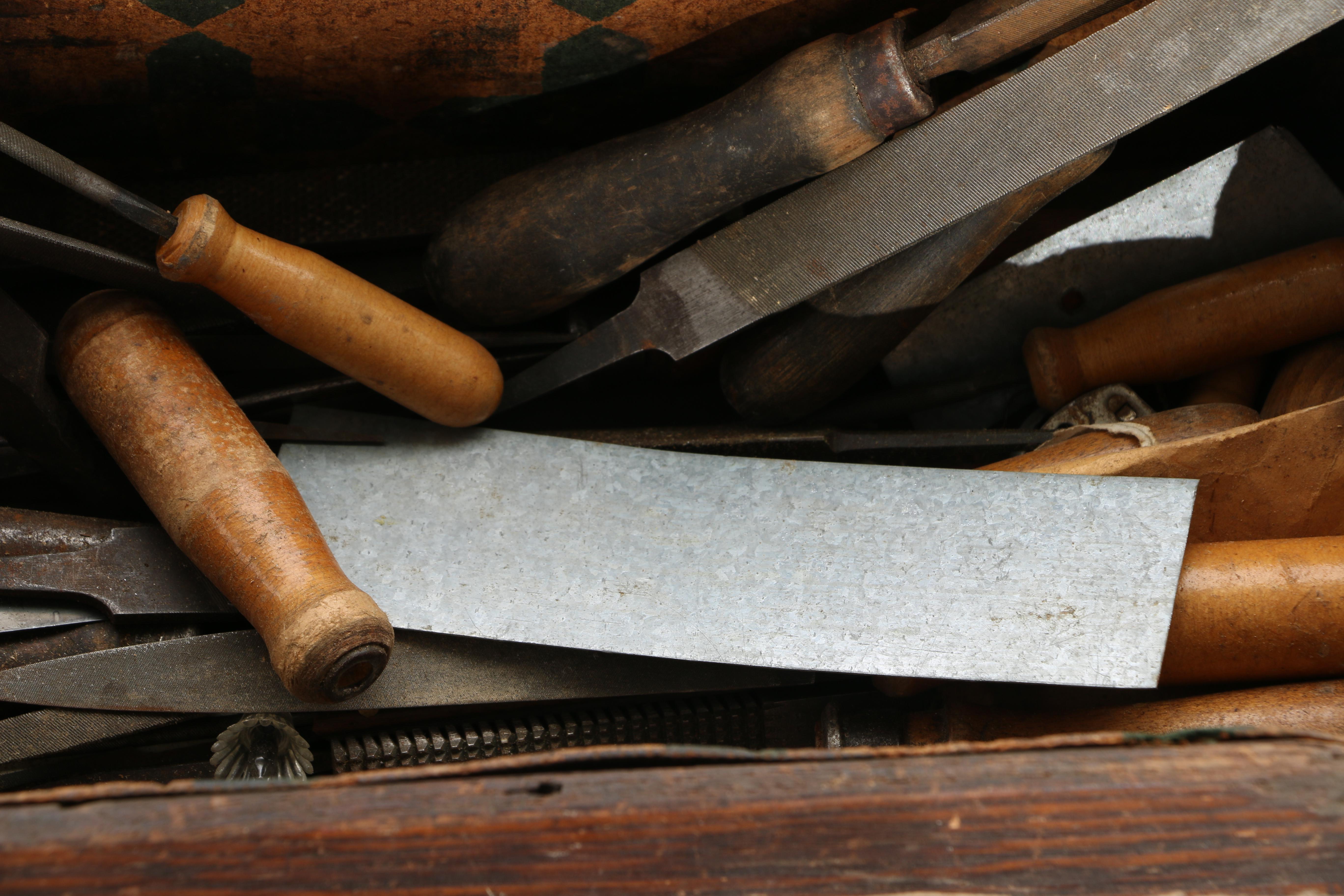 Wooden Box of Vintage Rasps and Files